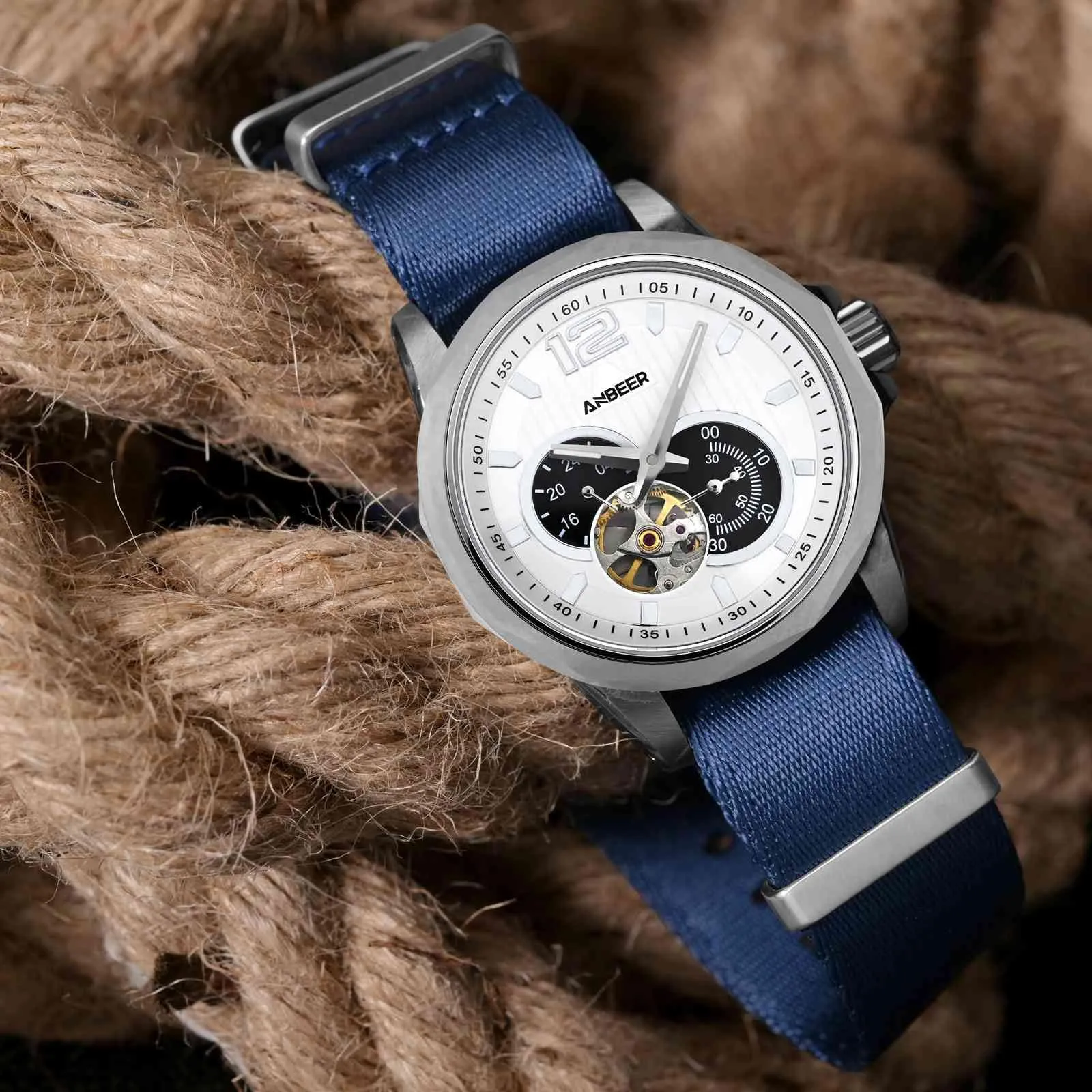 Anbeer Cinturini per orologi in nylon per uomo e donna, cinturino di ricambio militare monoblocco da 22mm con fibbia in acciaio inossidabile nero - immagine 2