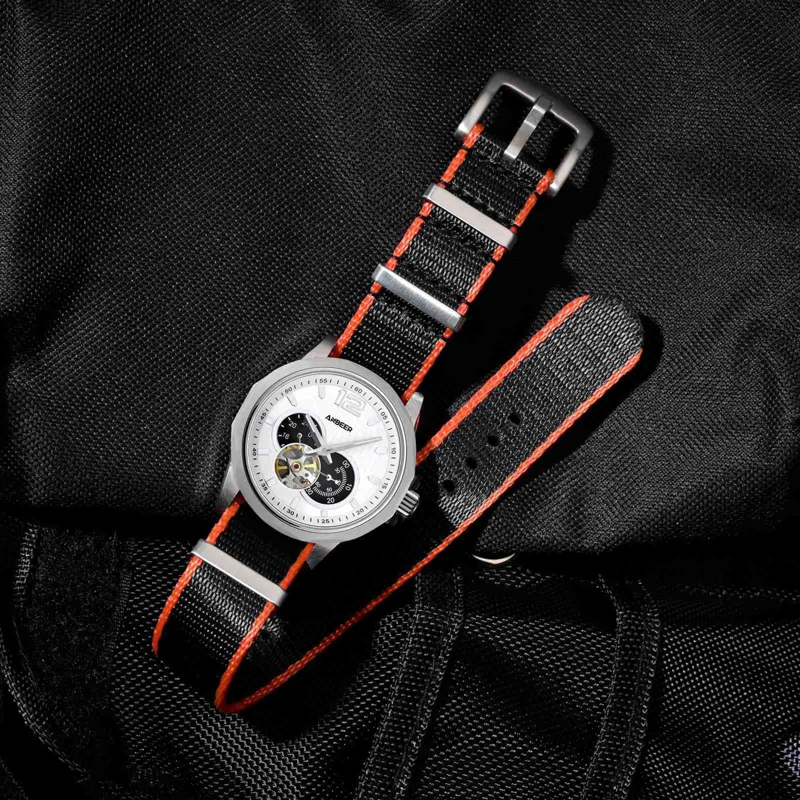 Anbeer Cinturini per orologi in nylon per uomo e donna, cinturino di ricambio militare monoblocco da 22mm con fibbia in acciaio inossidabile nero - immagine 8