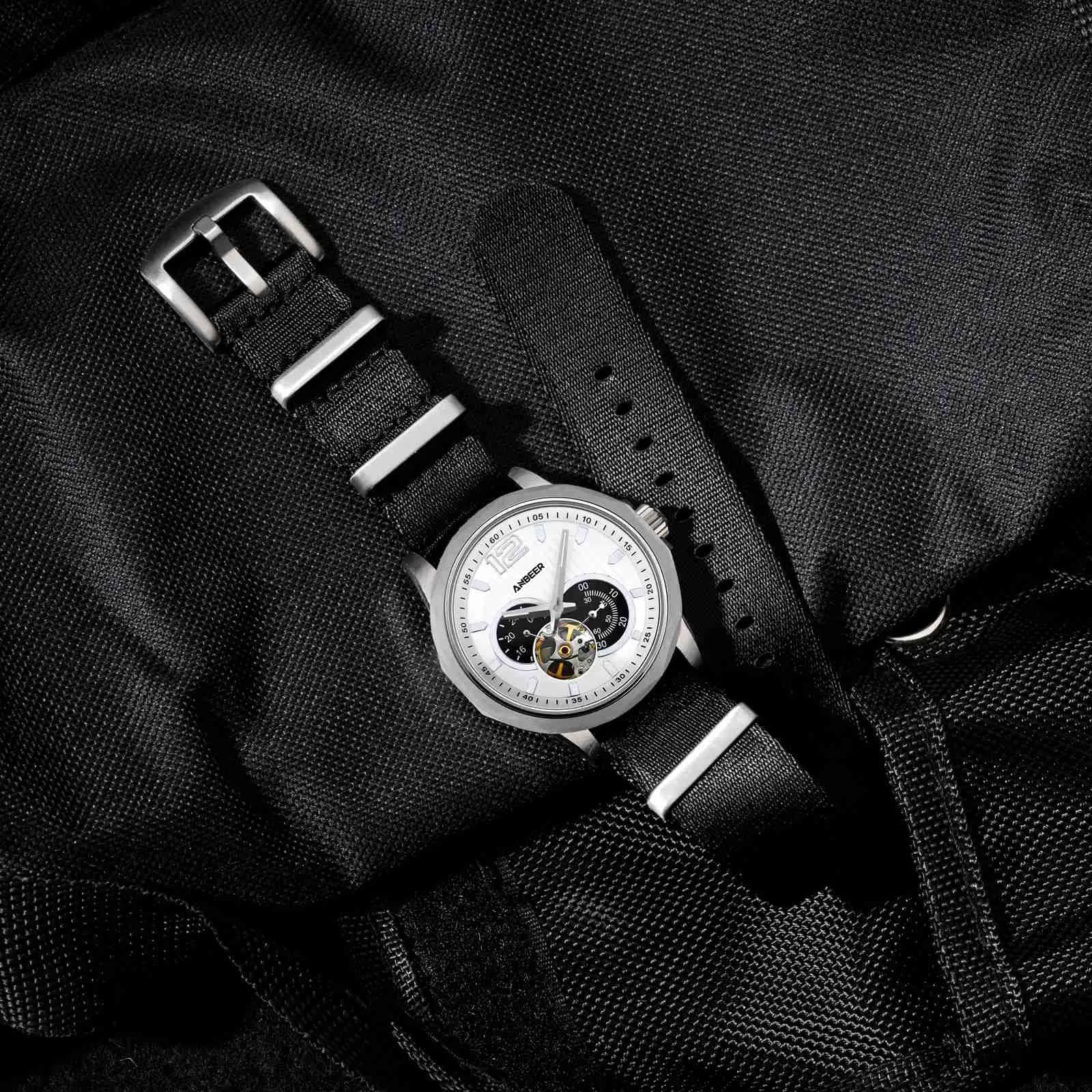 Anbeer Cinturini per orologi in nylon per uomo e donna, cinturino di ricambio militare monoblocco da 22mm con fibbia in acciaio inossidabile nero - immagine 8