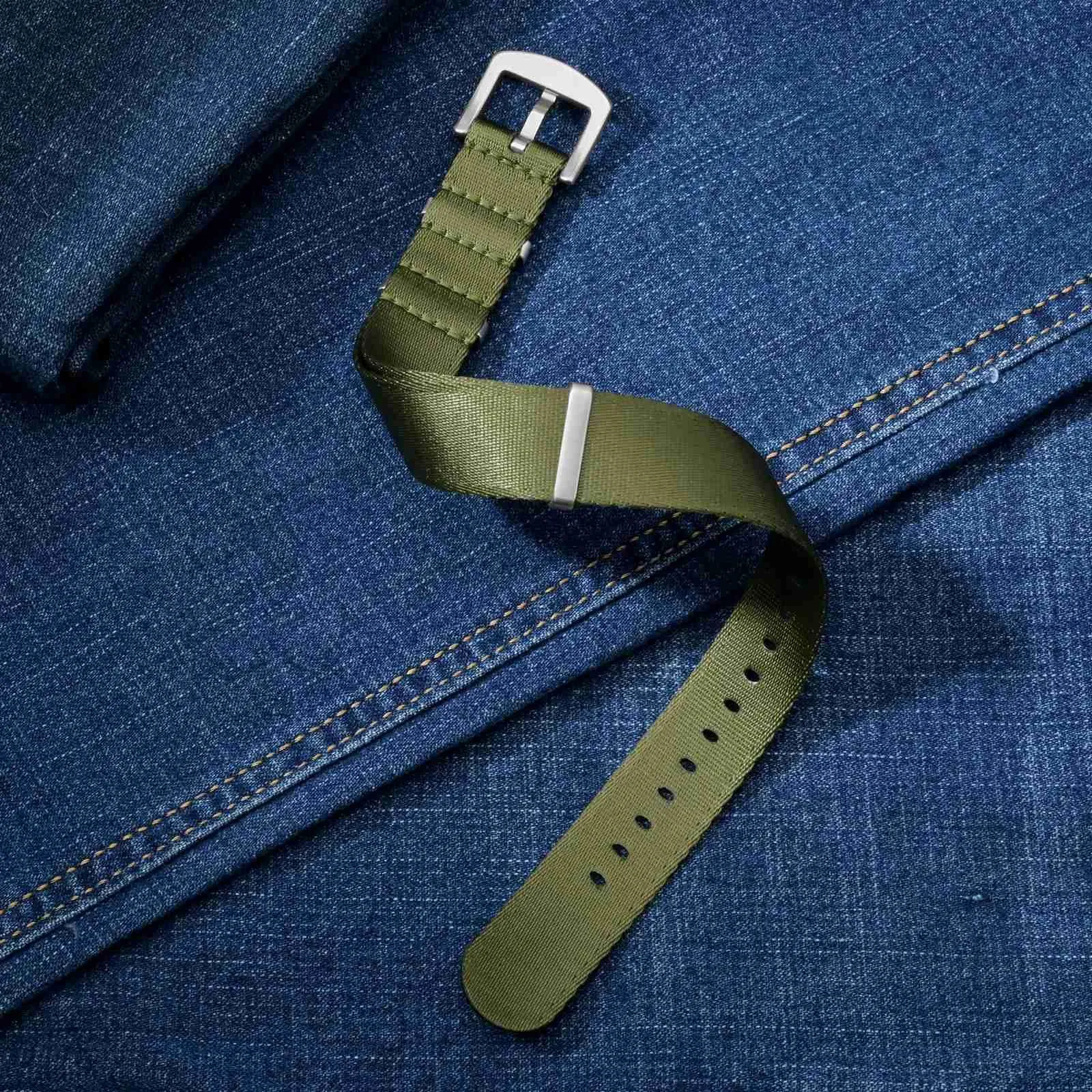 Anbeer Cinturini per orologi in nylon per uomo e donna, cinturino di ricambio militare monoblocco da 18mm con fibbia in acciaio inossidabile nero - immagine 3
