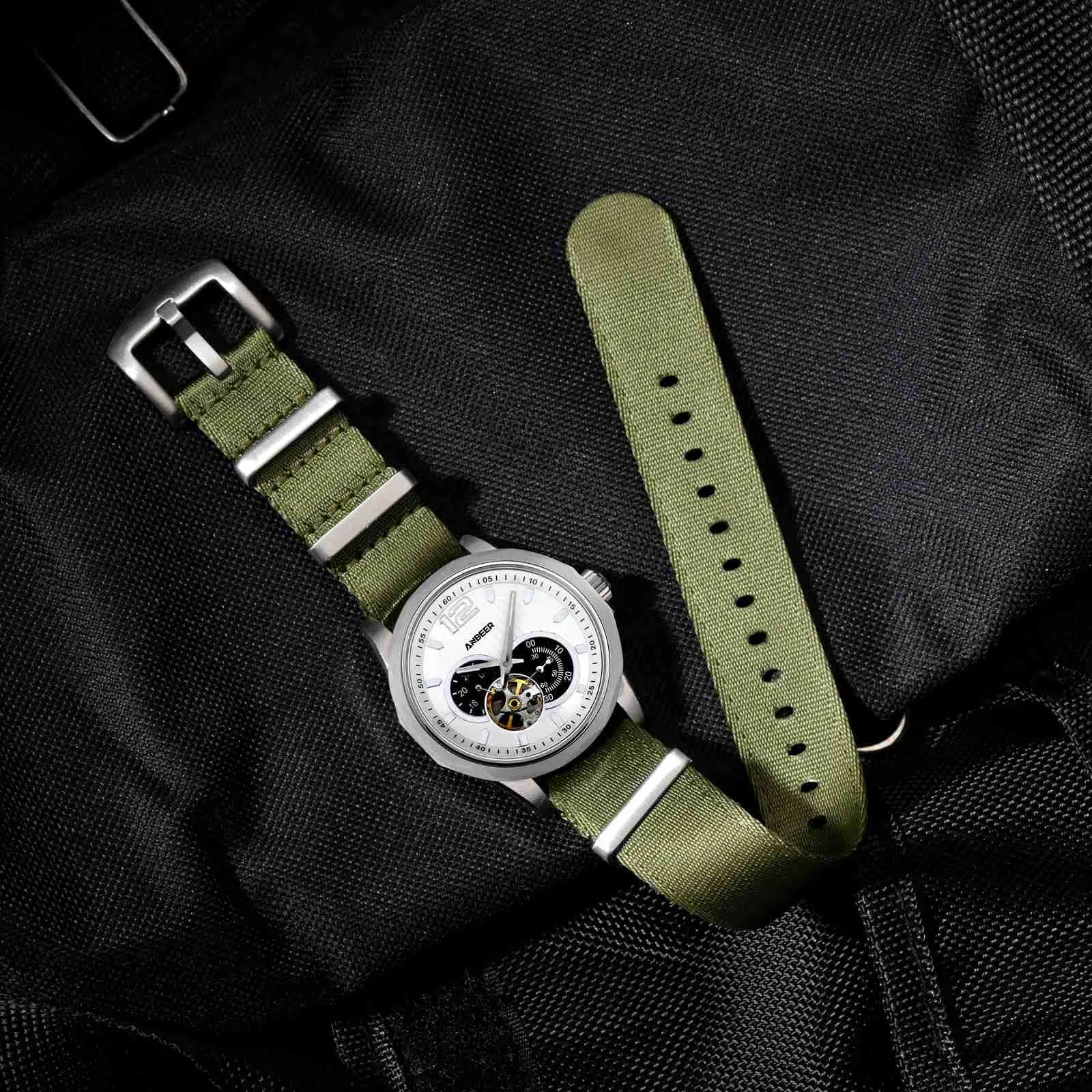 Anbeer Cinturini per orologi in nylon per uomo e donna, cinturino di ricambio militare monoblocco da 18mm con fibbia in acciaio inossidabile nero - immagine 8