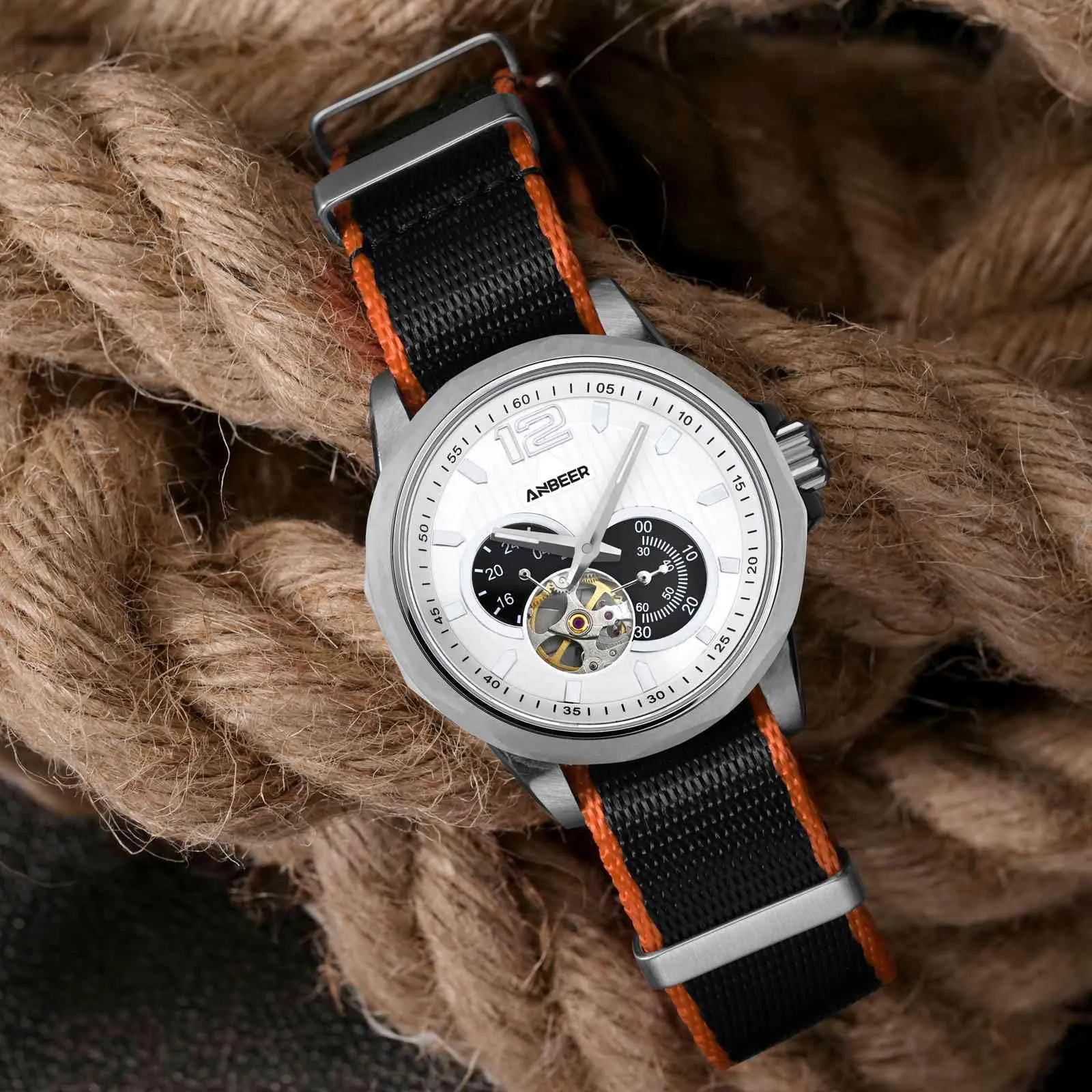 Anbeer Cinturini per orologi in nylon per uomo e donna, cinturino di ricambio militare monoblocco da 20mm con fibbia in acciaio inossidabile nero - immagine 2