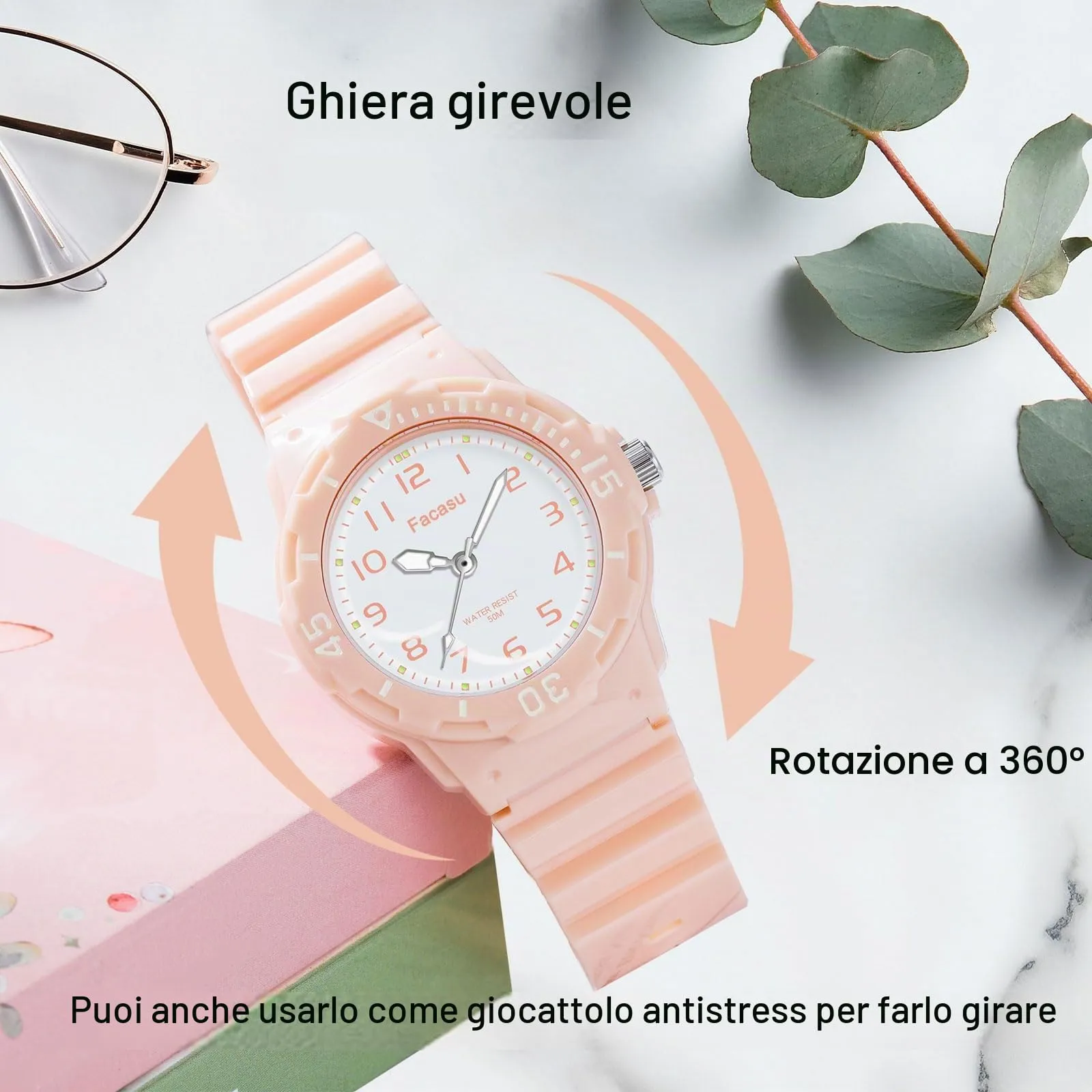 Facasu Orologio Analogico Bambini Ragazzi Ragazze,Orologio al quarzo impermeabile Fino a 50M,Cinturino Morbido Orologio Facile Leggere Imparare l'ora Bambini dai 4 ai 12 anni (Rosa) - immagine 4