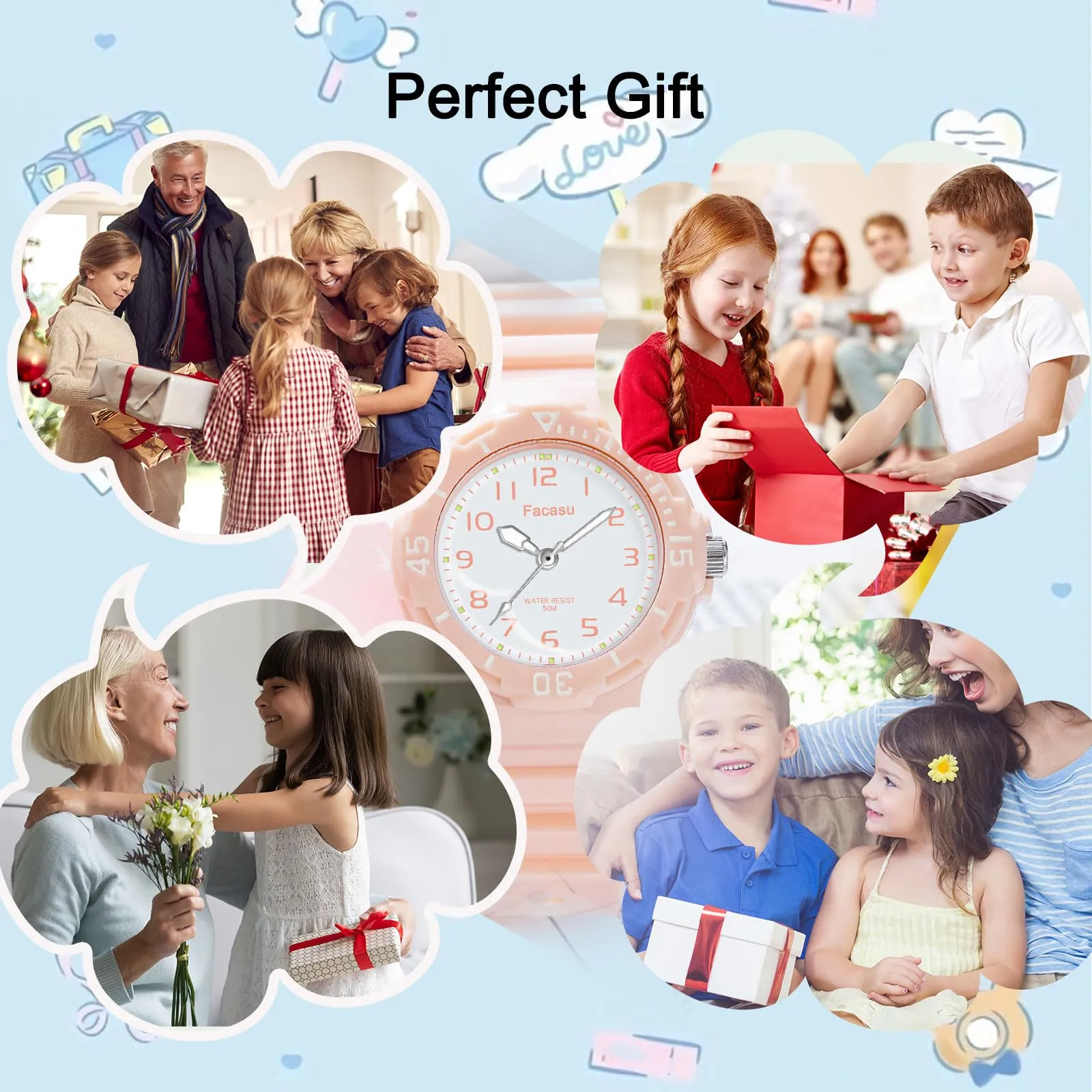 Facasu Orologio Analogico Bambini Ragazzi Ragazze,Orologio al quarzo impermeabile Fino a 50M,Cinturino Morbido Orologio Facile Leggere Imparare l'ora Bambini dai 4 ai 12 anni (Rosa) - immagine 7