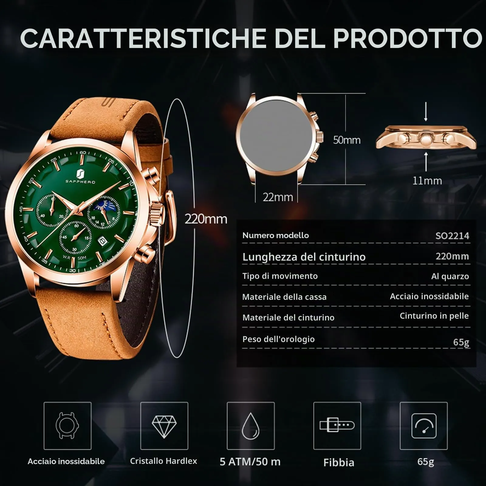 BENYAR BY Orologio da uomo quarzo analogico Cronografi Orologi uomo Regali - immagine 4