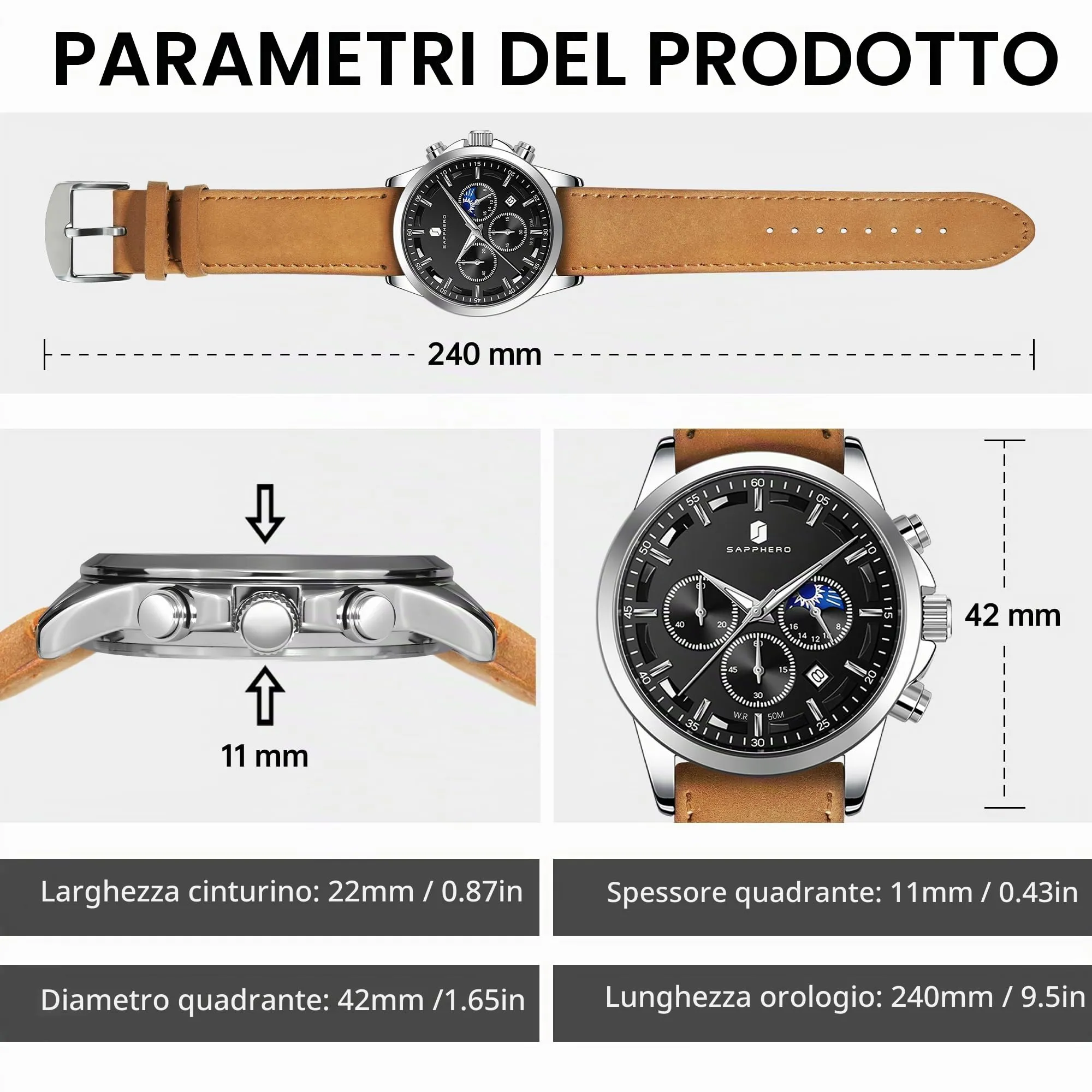 BENYAR BY Orologio da uomo quarzo analogico Cronografi Orologi uomo Regali - immagine 5
