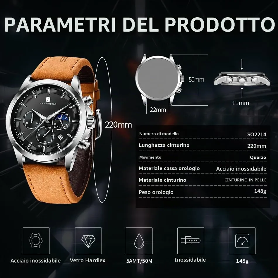 BENYAR BY Orologio da uomo quarzo analogico Cronografi Orologi uomo Regali - immagine 6