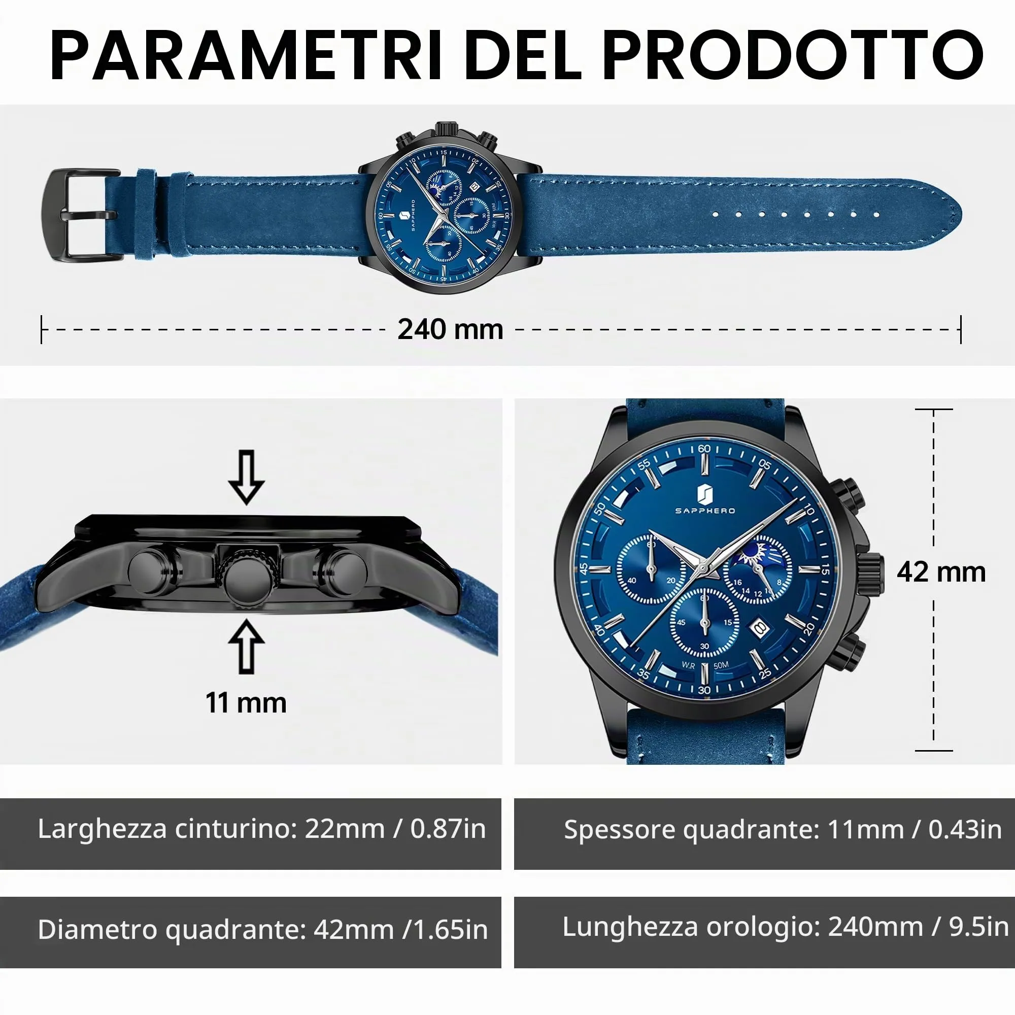 BENYAR BY Orologio da uomo quarzo analogico Cronografi Orologi uomo Regali - immagine 5