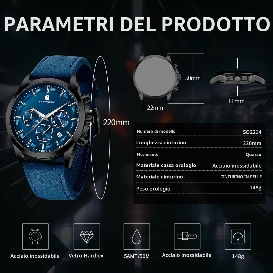 BENYAR BY Orologio da uomo quarzo analogico Cronografi Orologi uomo Regali - immagine 6