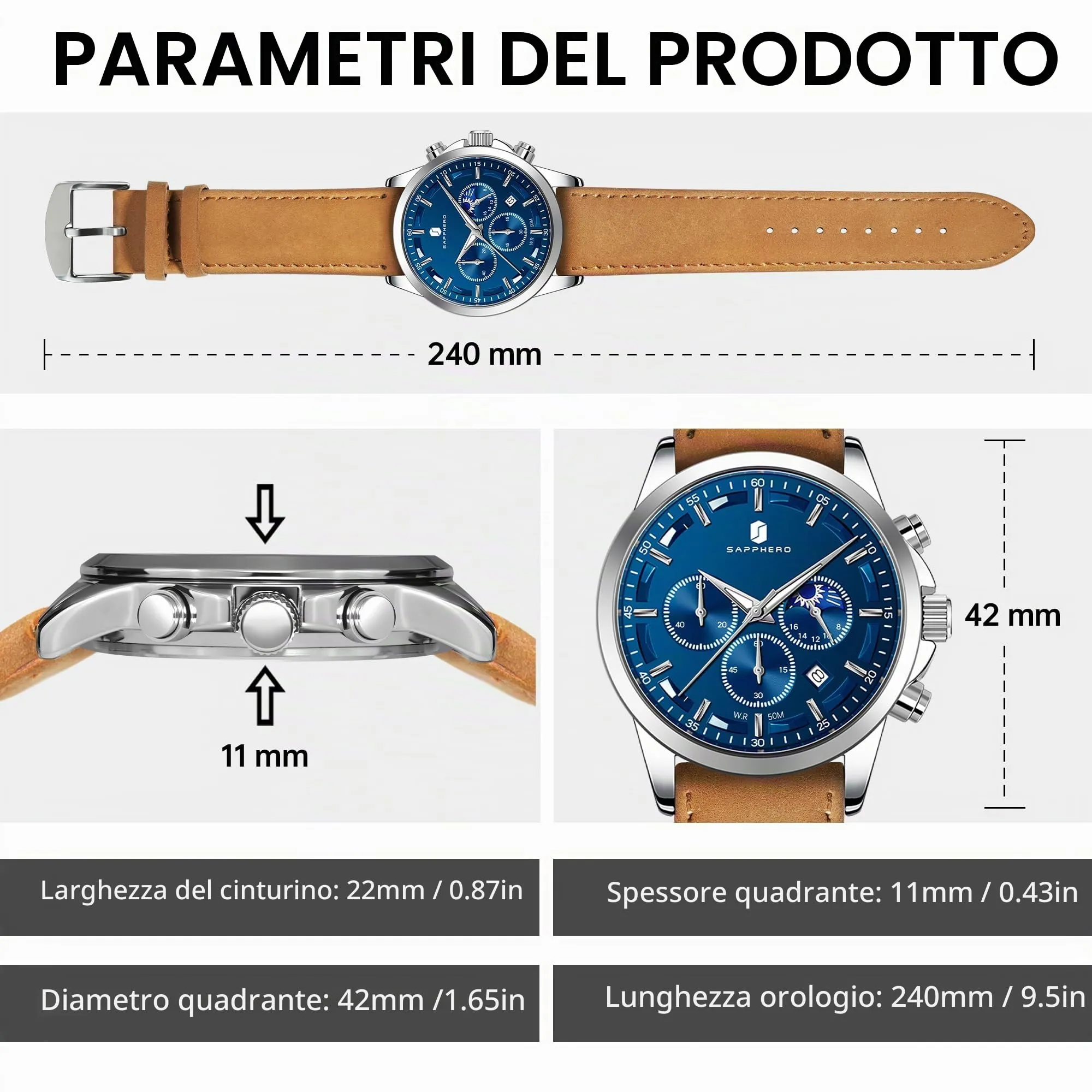 BENYAR BY Orologio da uomo quarzo analogico Cronografi Orologi uomo Regali - immagine 5