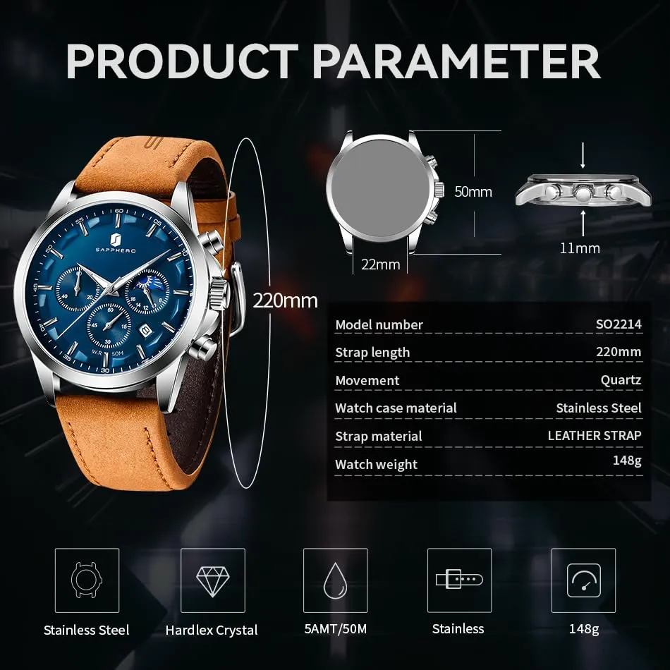BENYAR BY Orologio da uomo quarzo analogico Cronografi Orologi uomo Regali - immagine 6