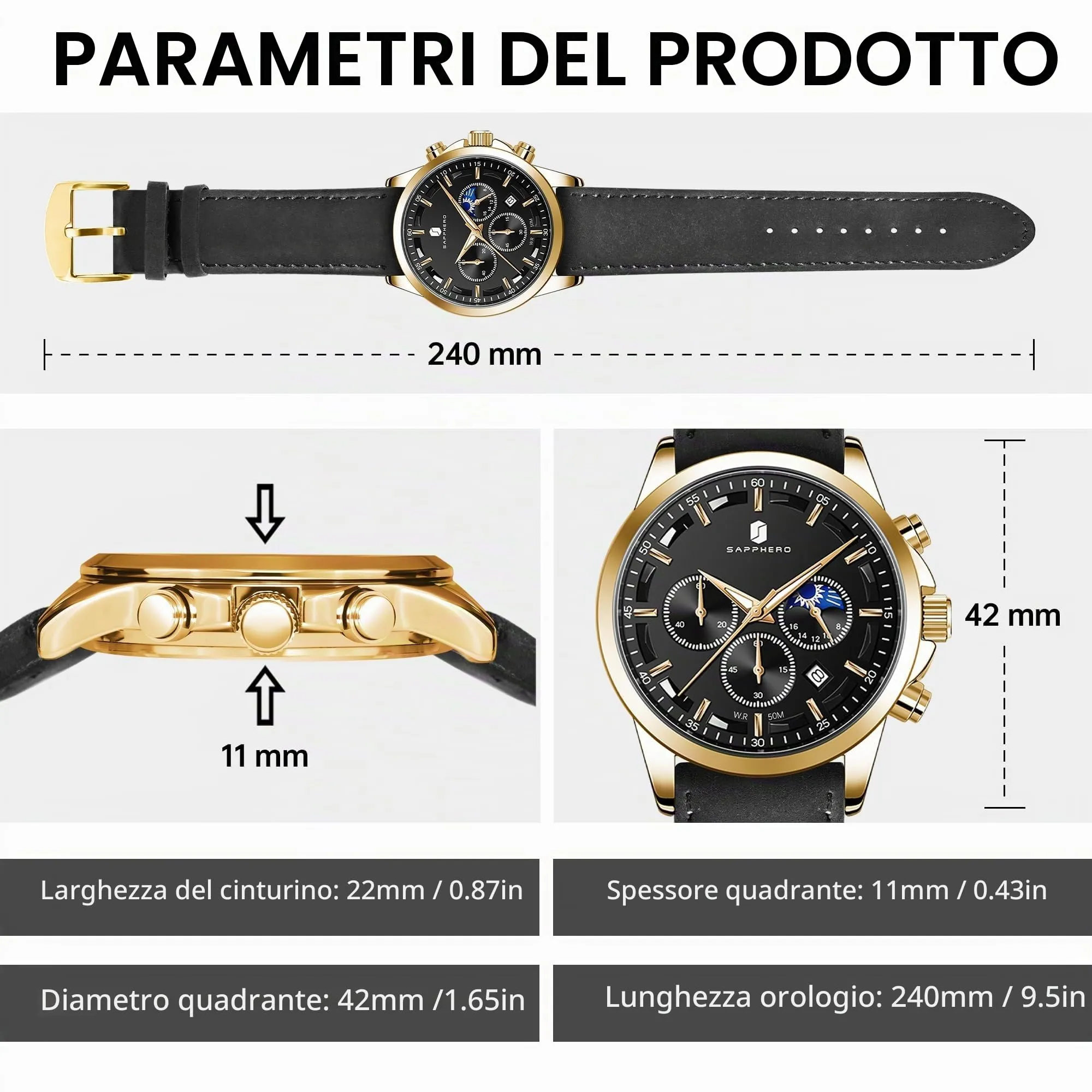 BENYAR BY Orologio da uomo quarzo analogico Cronografi Orologi uomo Regali - immagine 4