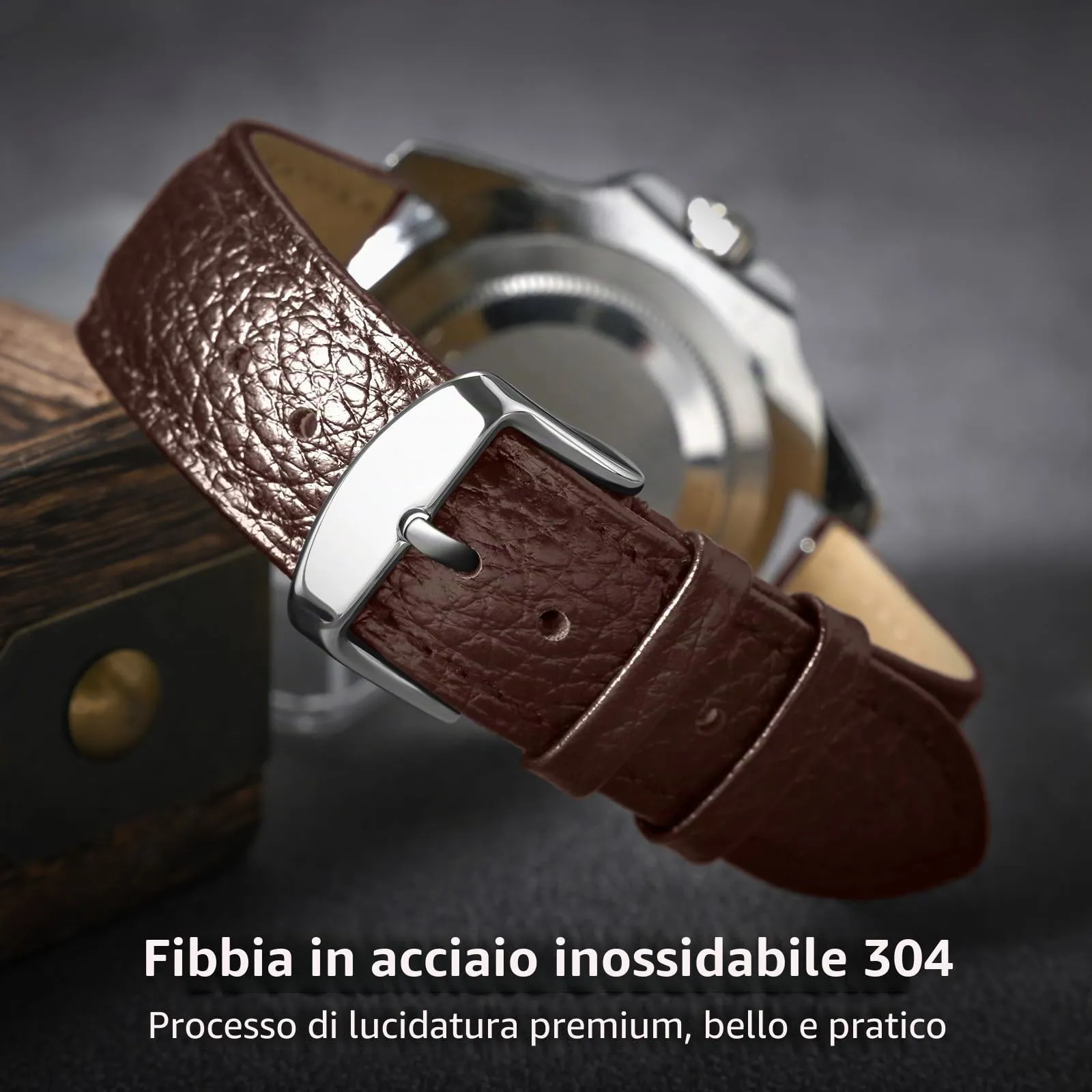 ULLCHRO Cinturino Orologio Uomo in Pelle Vera con Sgancio Rapido, 22mm Ricambio Stile Vintage, per Smartwatch Nero, Cinturini per Orologi (20mm, Marrone Scuro) - immagine 4