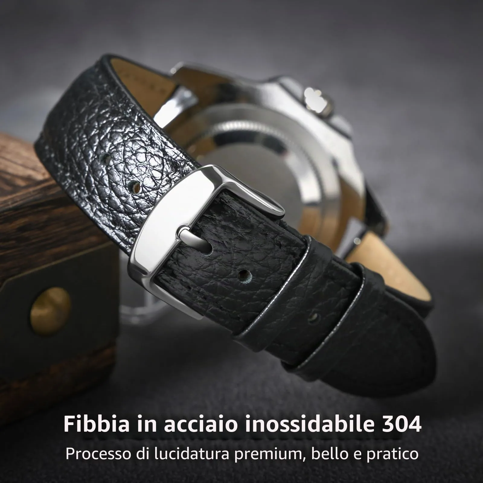 ULLCHRO Cinturino Orologio Uomo in Pelle Vera con Sgancio Rapido, 22mm Ricambio Stile Vintage, per Smartwatch Nero, Cinturini per Orologi (19mm, Nero) - immagine 4