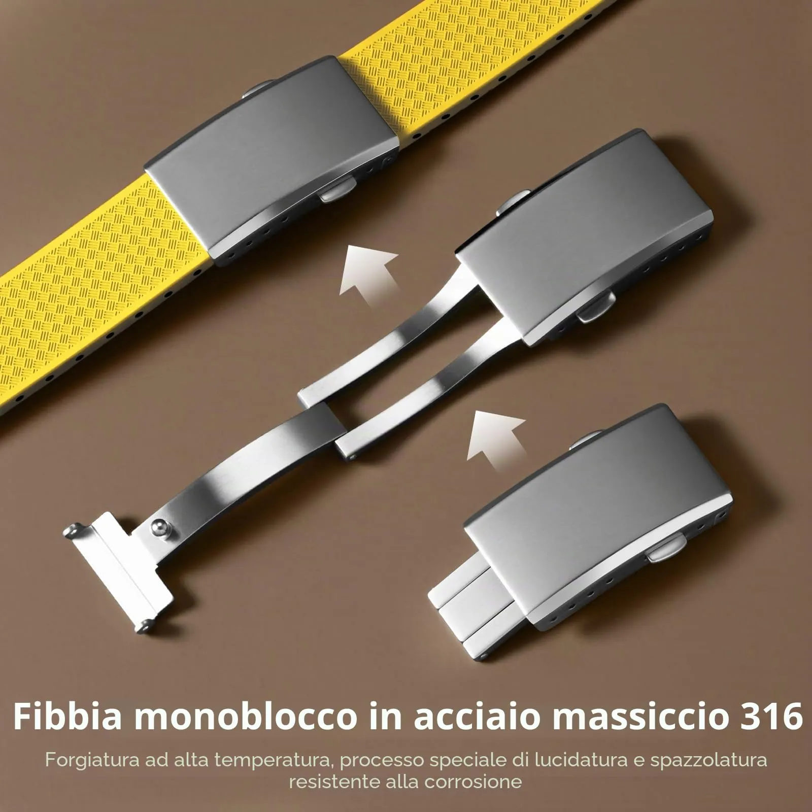 ULLCHRO Cinturino Orologio 20mm 22mm in Gomma Fluorurata FKM a Sgancio Rapido, Cinturini di Ricambio Morbidi e Durevoli, Cinturino Sportivo in Gomma Fluoro per Orologio Uomo (20mm, Giallo) - immagine 5