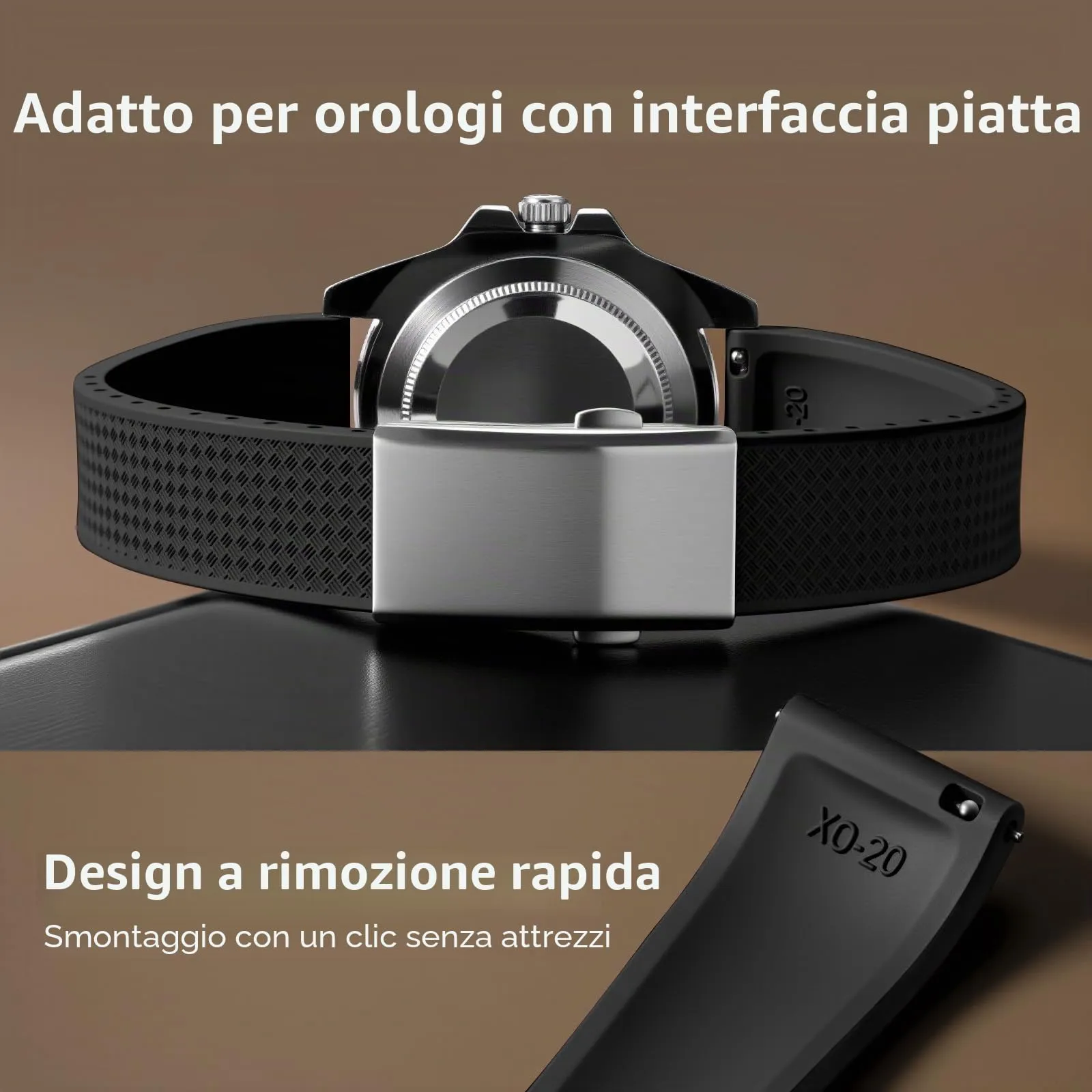 ULLCHRO Cinturino Orologio 20mm 22mm in Gomma Fluorurata FKM a Sgancio Rapido, Cinturini di Ricambio Morbidi e Durevoli, Cinturino Sportivo in Gomma Fluoro per Orologio Uomo (22mm, Nero) - immagine 3