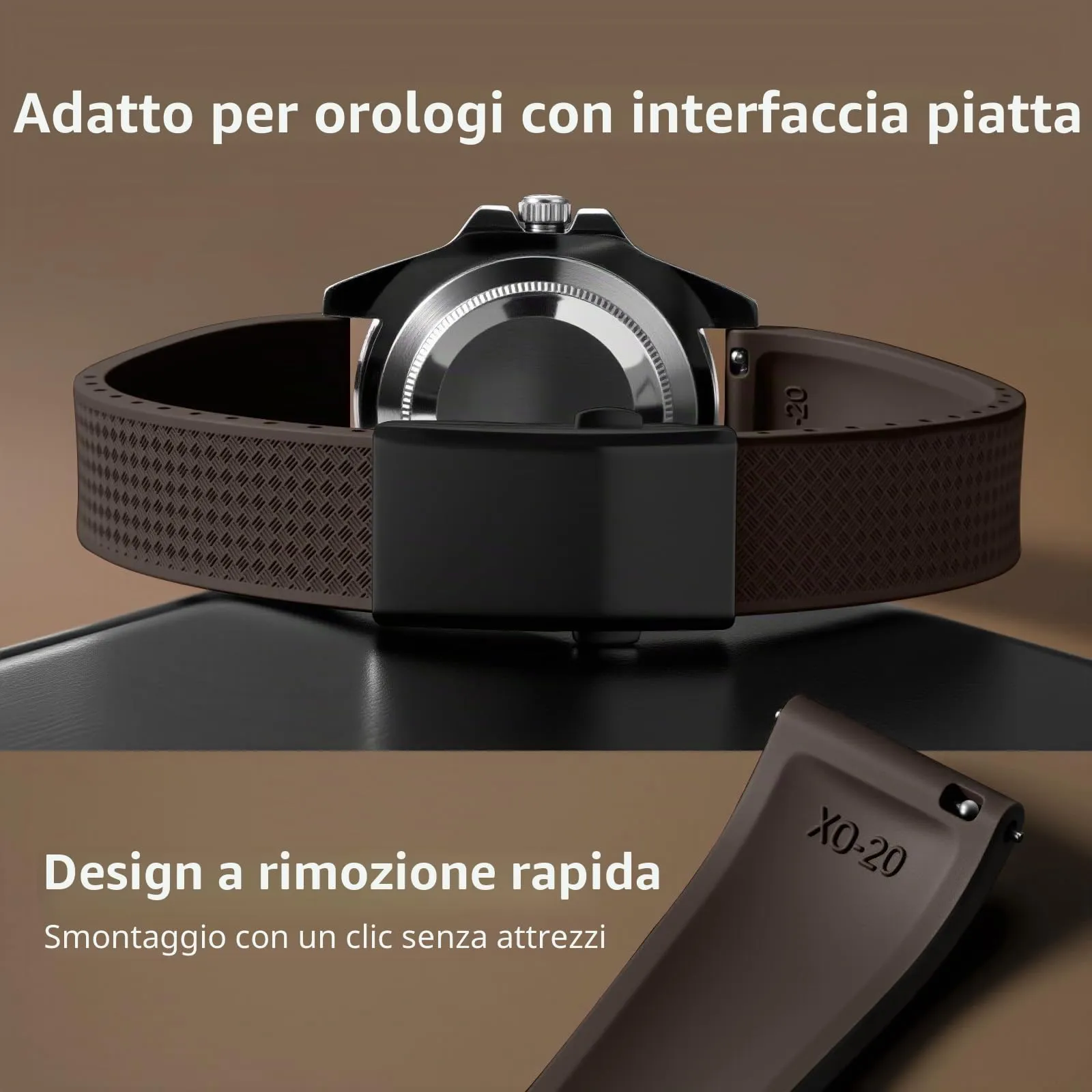 ULLCHRO Cinturino Orologio 20mm 22mm in Gomma Fluorurata FKM a Sgancio Rapido, Cinturini di Ricambio Morbidi e Durevoli, Cinturino Sportivo in Gomma Fluoro per Orologio Uomo (20mm, Marrone) - immagine 3