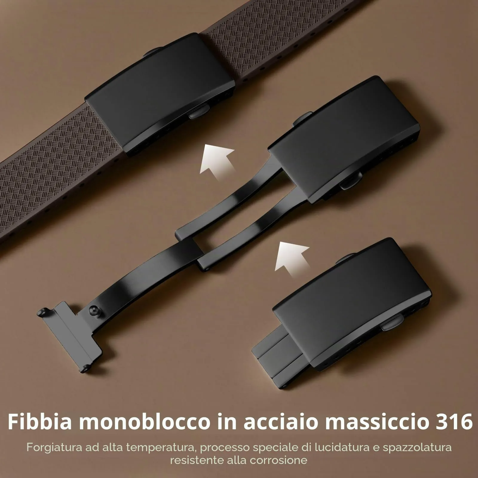 ULLCHRO Cinturino Orologio 20mm 22mm in Gomma Fluorurata FKM a Sgancio Rapido, Cinturini di Ricambio Morbidi e Durevoli, Cinturino Sportivo in Gomma Fluoro per Orologio Uomo (20mm, Marrone) - immagine 5