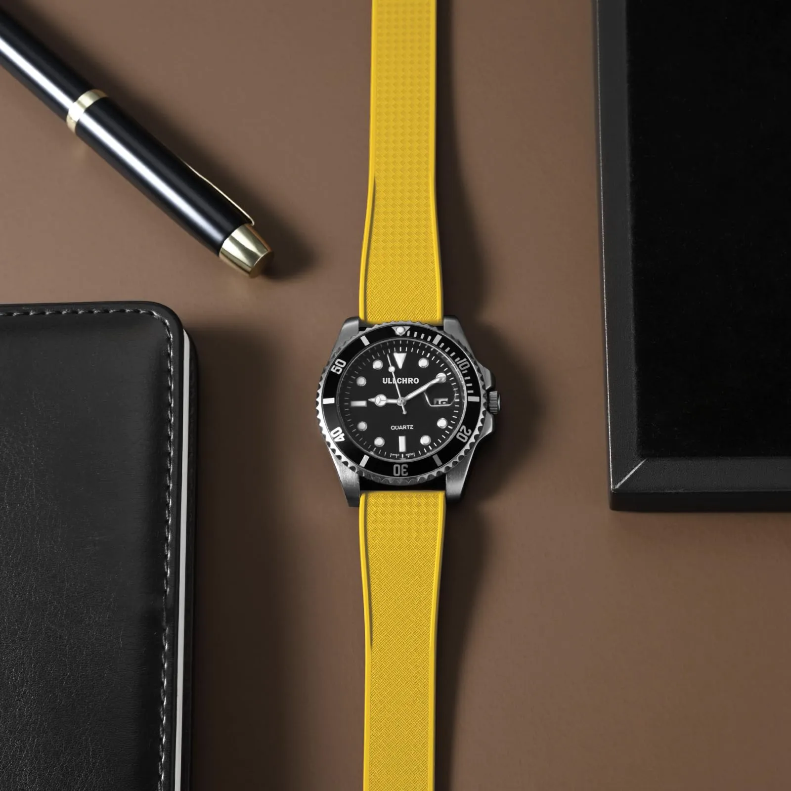 ULLCHRO Cinturino Orologio 20mm 22mm in Gomma Fluorurata FKM a Sgancio Rapido, Cinturini di Ricambio Morbidi e Durevoli, Cinturino Sportivo in Gomma Fluoro per Orologio Uomo (18mm, Giallo) - immagine 7
