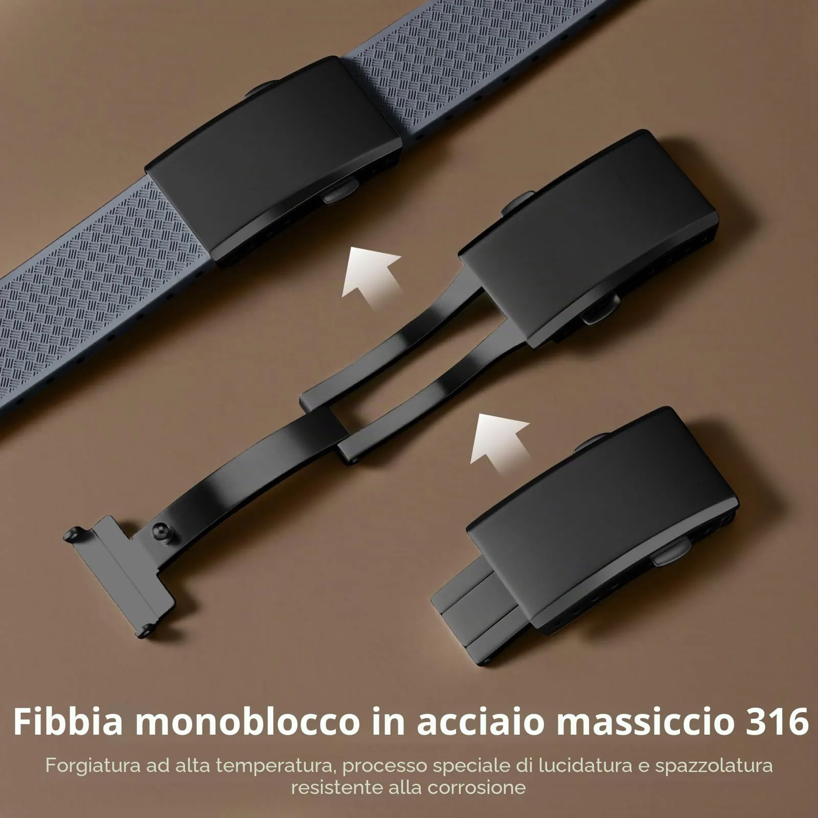 ULLCHRO Cinturino Orologio 20mm 22mm in Gomma Fluorurata FKM a Sgancio Rapido, Cinturini di Ricambio Morbidi e Durevoli, Cinturino Sportivo in Gomma Fluoro per Orologio Uomo (20mm, Grigio) - immagine 5