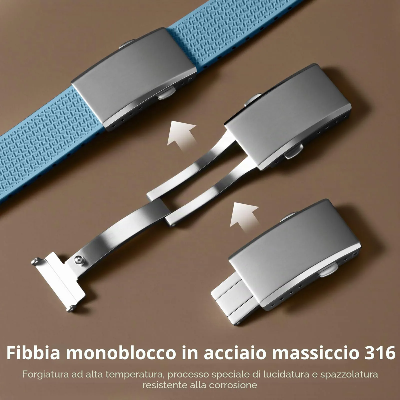ULLCHRO Cinturino Orologio 20mm 22mm in Gomma Fluorurata FKM a Sgancio Rapido, Cinturini di Ricambio Morbidi e Durevoli, Cinturino Sportivo in Gomma Fluoro per Orologio Uomo (20mm, Blu Chiaro) - immagine 5
