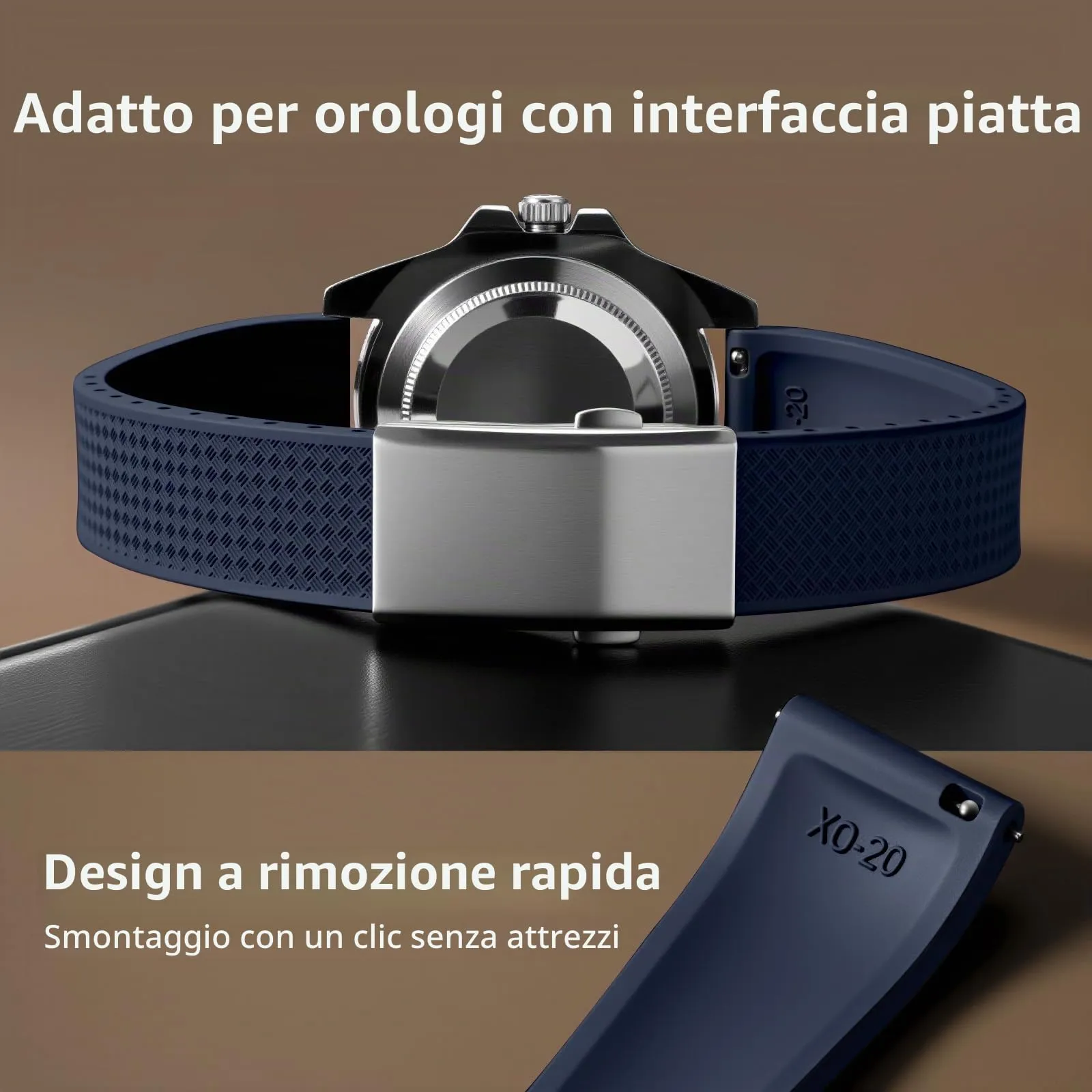 ULLCHRO Cinturino Orologio 20mm 22mm in Gomma Fluorurata FKM a Sgancio Rapido, Cinturini di Ricambio Morbidi e Durevoli, Cinturino Sportivo in Gomma Fluoro per Orologio Uomo (22mm, Blu Navy) - immagine 3