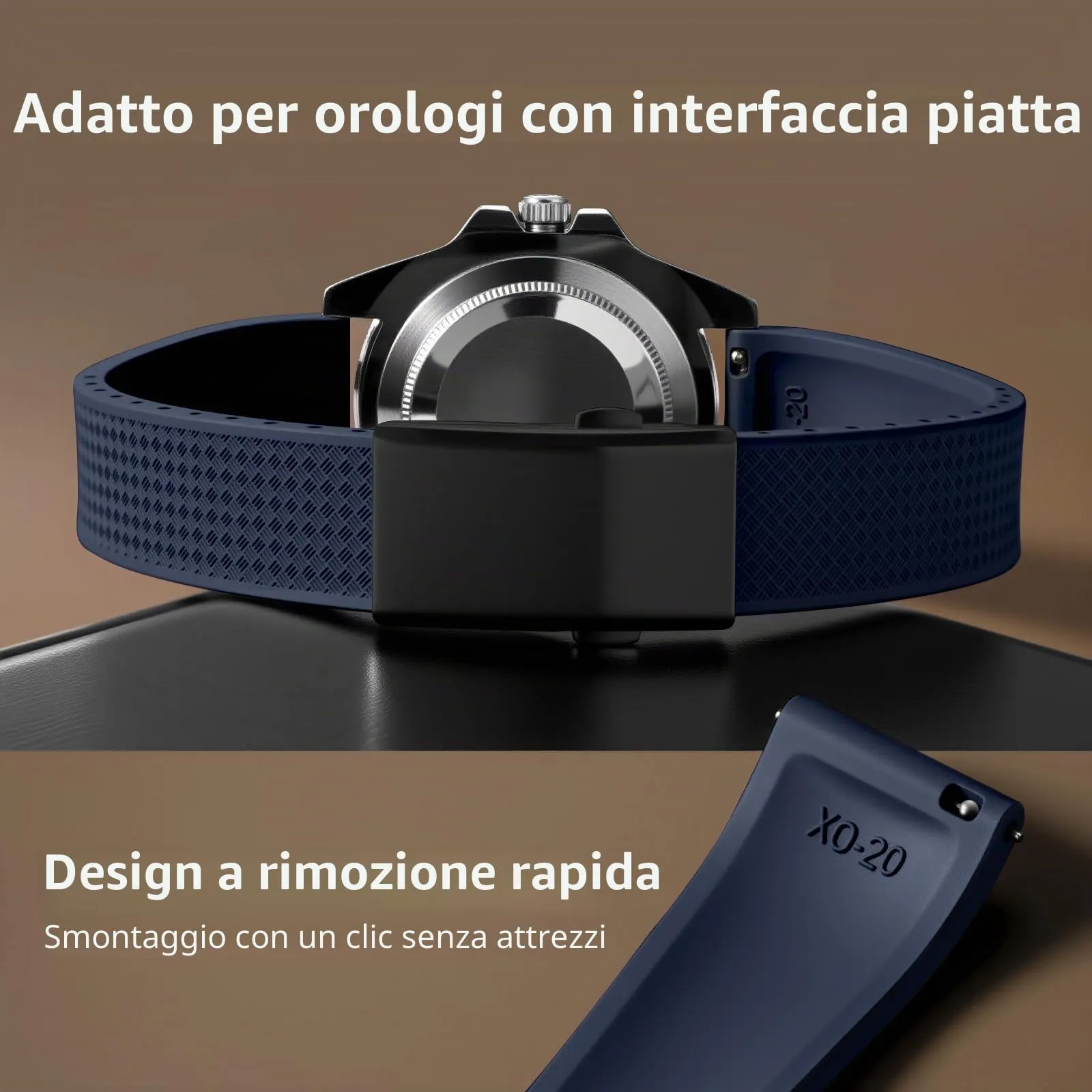 ULLCHRO Cinturino Orologio 20mm 22mm in Gomma Fluorurata FKM a Sgancio Rapido, Cinturini di Ricambio Morbidi e Durevoli, Cinturino Sportivo in Gomma Fluoro per Orologio Uomo (20mm, Blu Navy) - immagine 3