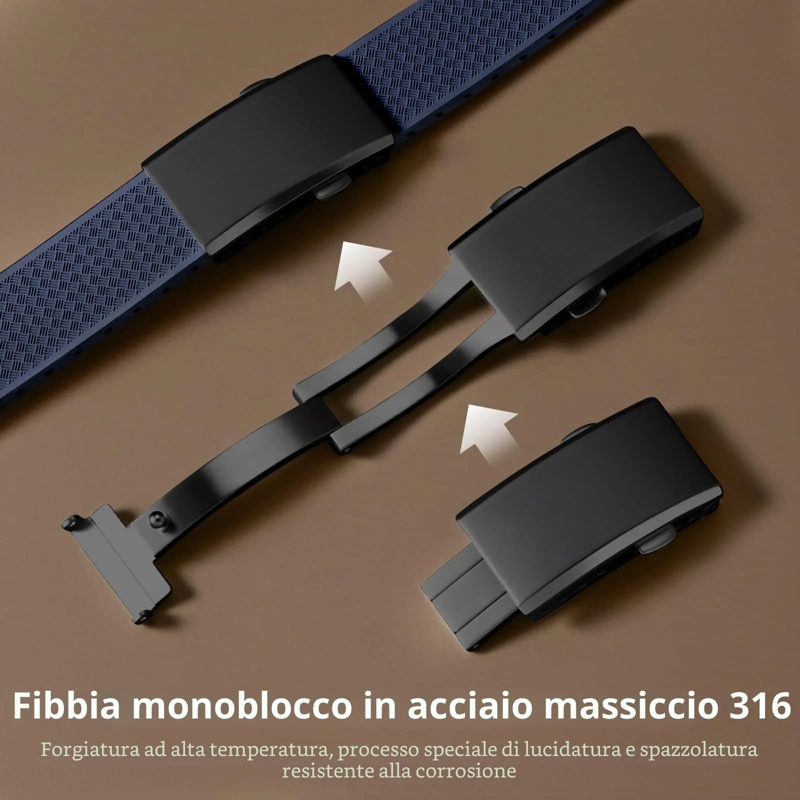 ULLCHRO Cinturino Orologio 20mm 22mm in Gomma Fluorurata FKM a Sgancio Rapido, Cinturini di Ricambio Morbidi e Durevoli, Cinturino Sportivo in Gomma Fluoro per Orologio Uomo (20mm, Blu Navy) - immagine 5