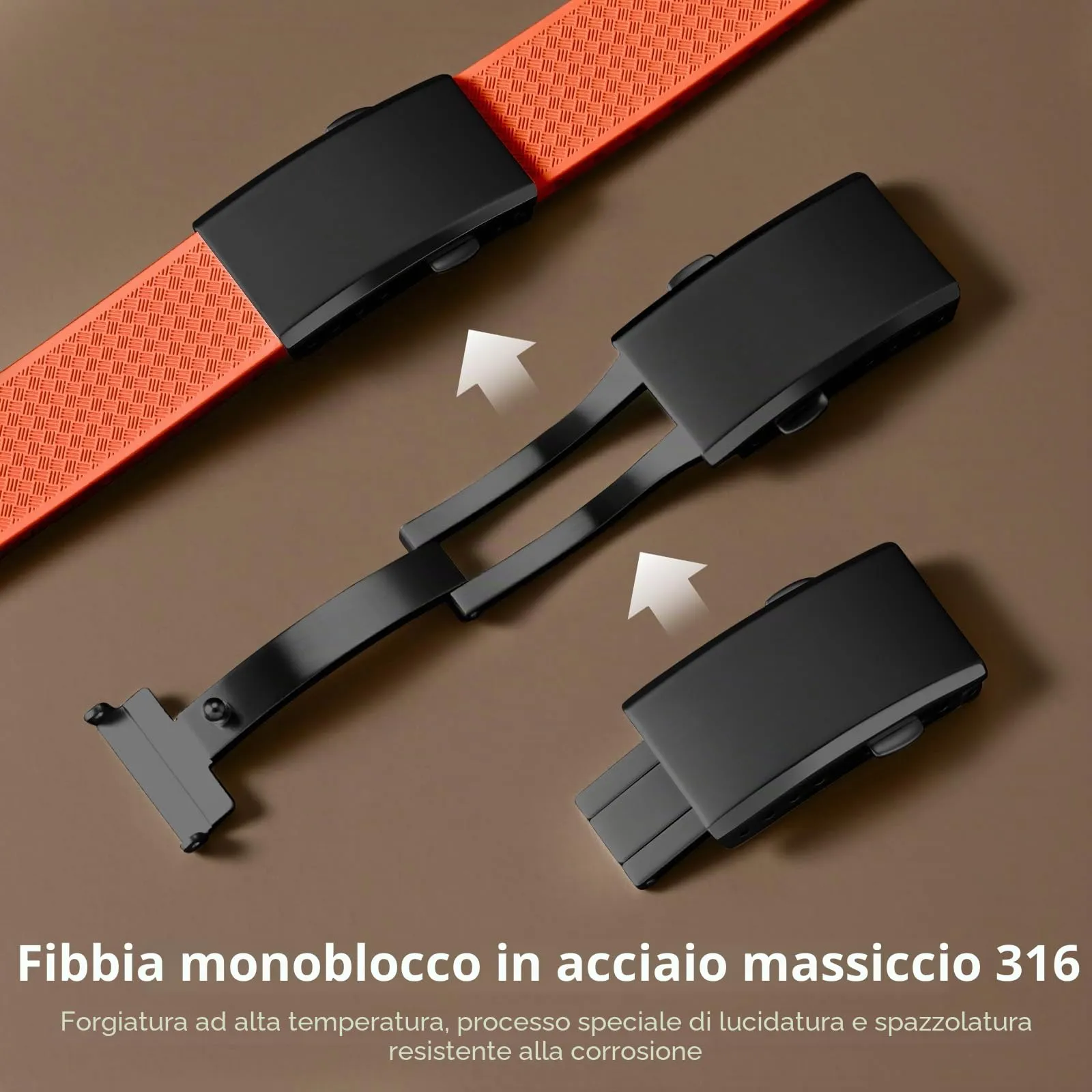 ULLCHRO Cinturino Orologio 20mm 22mm in Gomma Fluorurata FKM a Sgancio Rapido, Cinturini di Ricambio Morbidi e Durevoli, Cinturino Sportivo in Gomma Fluoro per Orologio Uomo (20mm, Arancione) - immagine 5