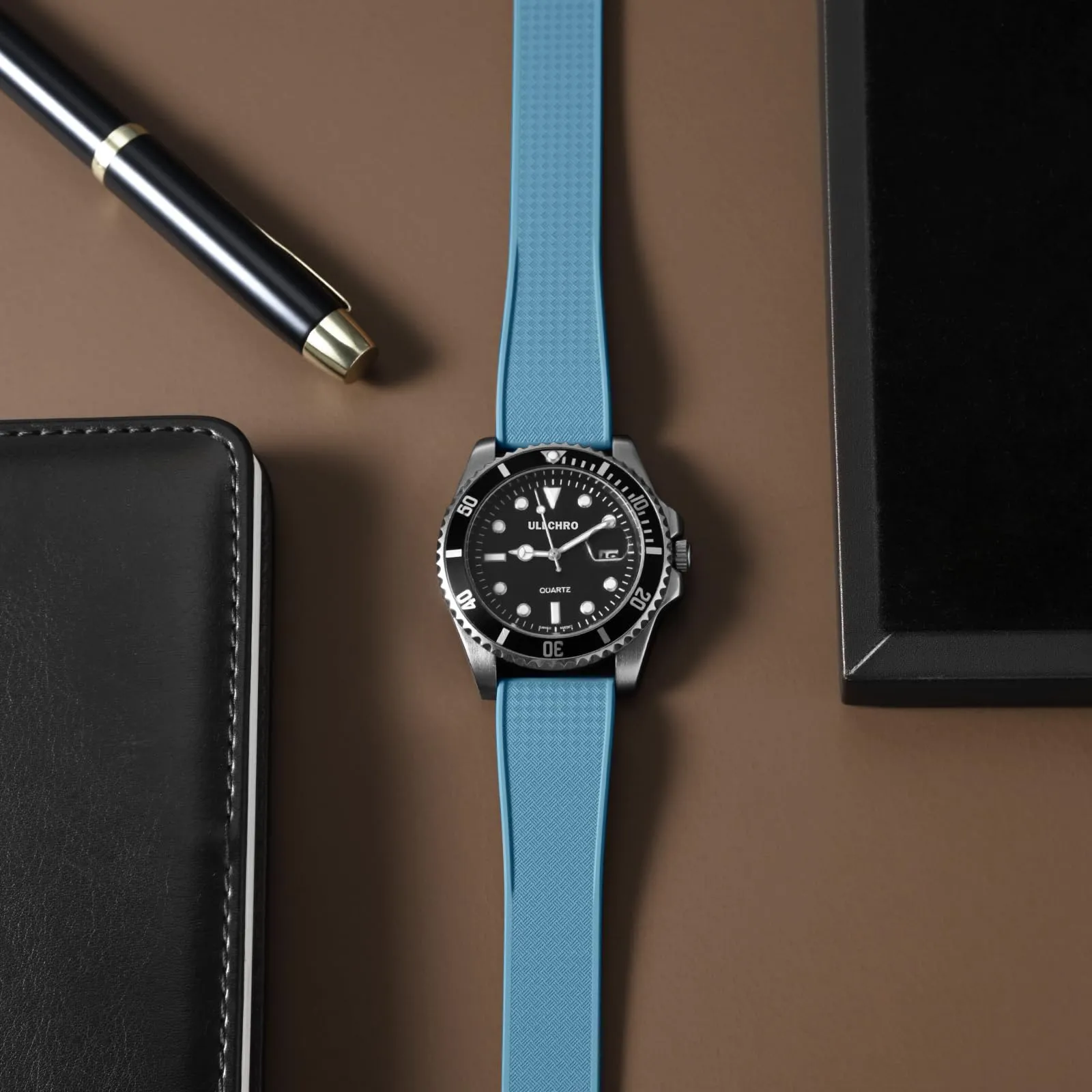 ULLCHRO Cinturino Orologio 20mm 22mm in Gomma Fluorurata FKM a Sgancio Rapido, Cinturini di Ricambio Morbidi e Durevoli, Cinturino Sportivo in Gomma Fluoro per Orologio Uomo (21mm, Blu Chiaro) - immagine 7