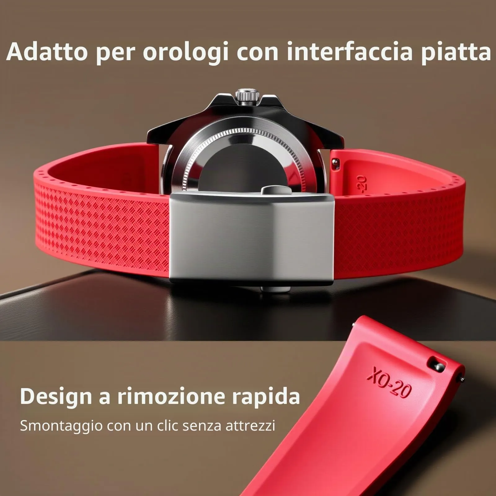 ULLCHRO Cinturino Orologio 20mm 22mm in Gomma Fluorurata FKM a Sgancio Rapido, Cinturini di Ricambio Morbidi e Durevoli, Cinturino Sportivo in Gomma Fluoro per Orologio Uomo (20mm, Rosso Scuro) - immagine 3