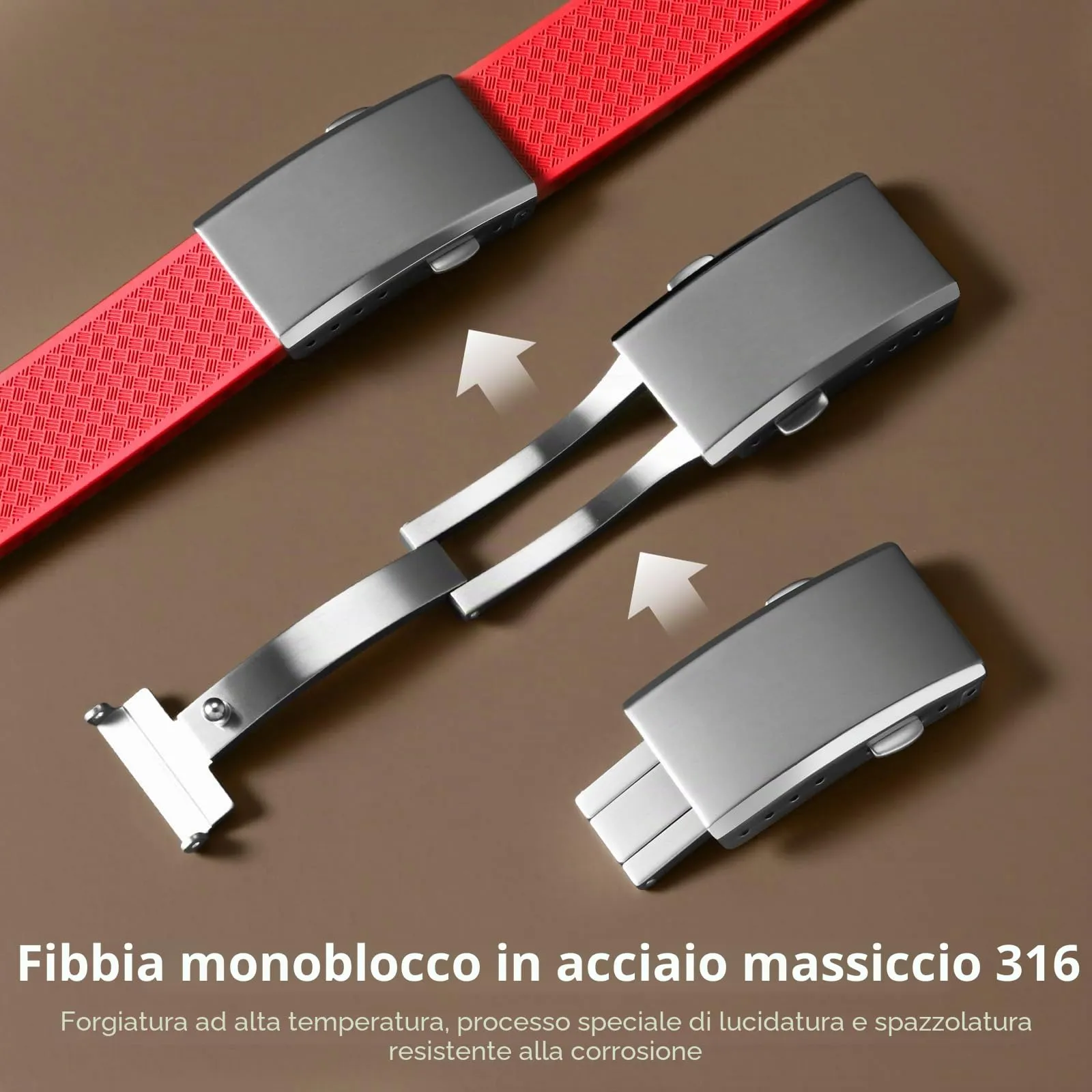 ULLCHRO Cinturino Orologio 20mm 22mm in Gomma Fluorurata FKM a Sgancio Rapido, Cinturini di Ricambio Morbidi e Durevoli, Cinturino Sportivo in Gomma Fluoro per Orologio Uomo (20mm, Rosso Scuro) - immagine 5
