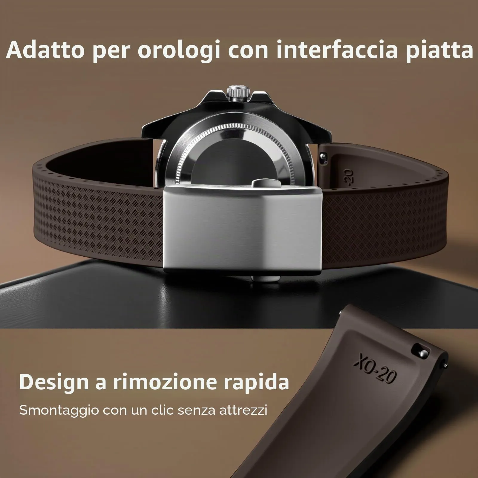 ULLCHRO Cinturino Orologio 20mm 22mm in Gomma Fluorurata FKM a Sgancio Rapido, Cinturini di Ricambio Morbidi e Durevoli, Cinturino Sportivo in Gomma Fluoro per Orologio Uomo (20mm, Marrone) - immagine 3