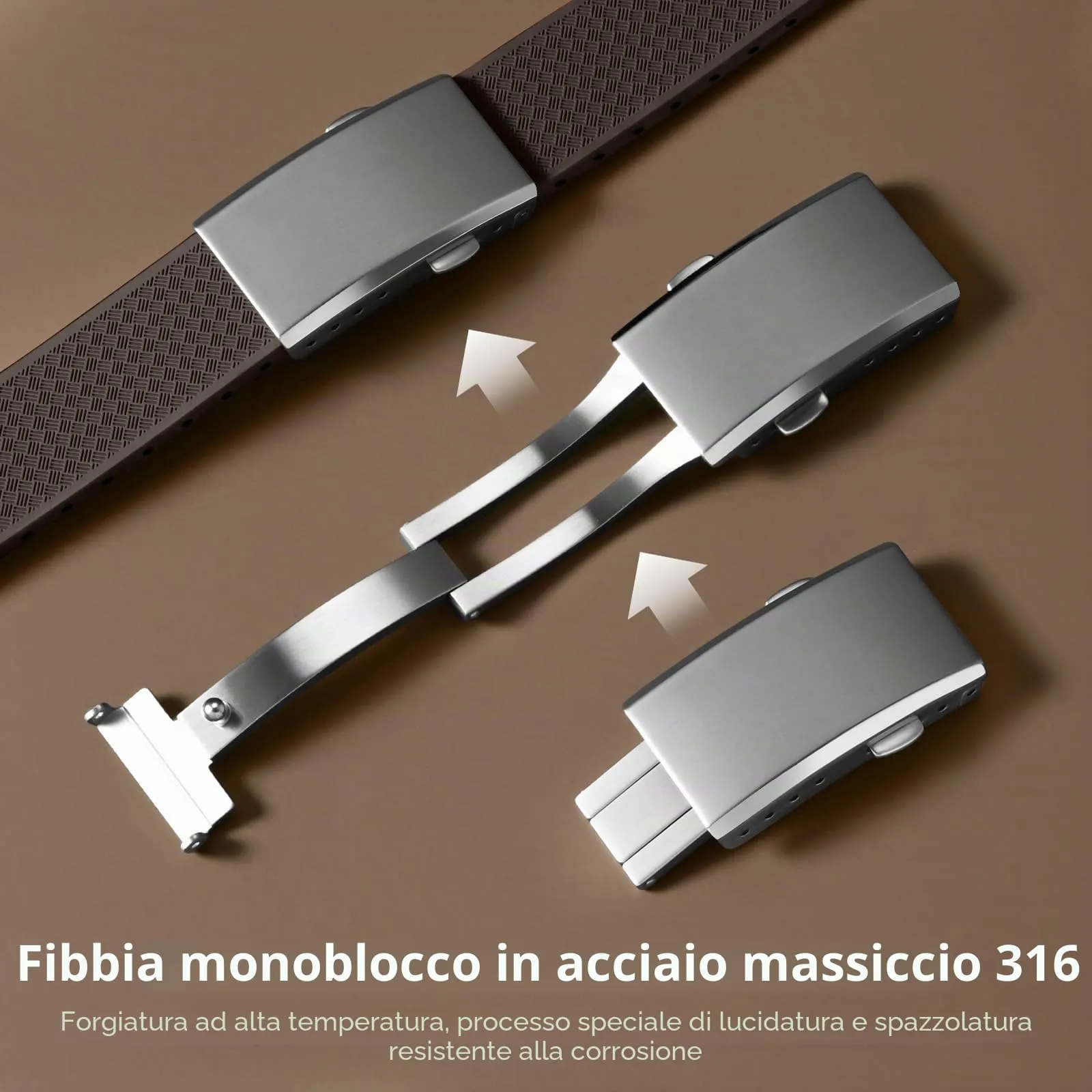 ULLCHRO Cinturino Orologio 20mm 22mm in Gomma Fluorurata FKM a Sgancio Rapido, Cinturini di Ricambio Morbidi e Durevoli, Cinturino Sportivo in Gomma Fluoro per Orologio Uomo (20mm, Marrone) - immagine 5