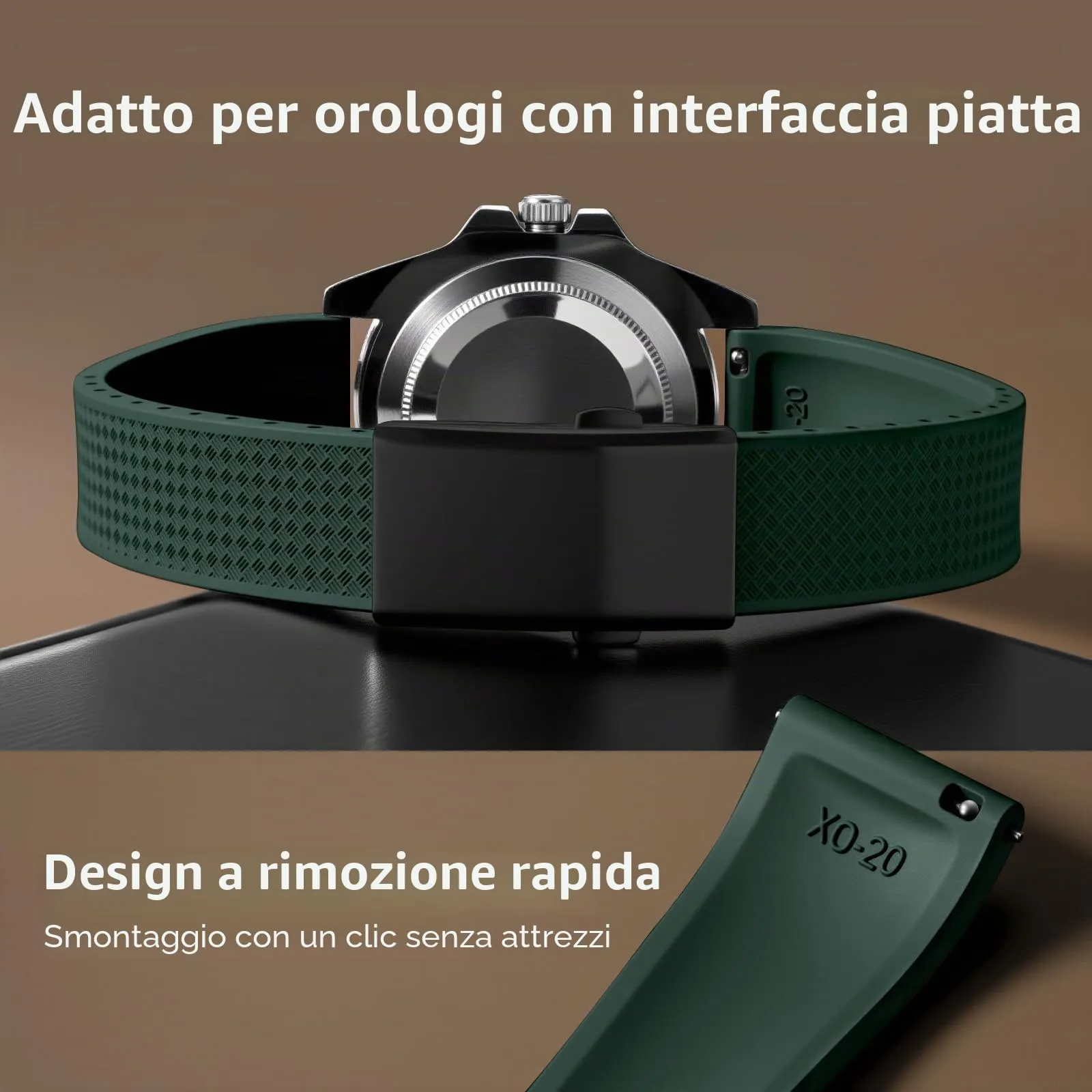 ULLCHRO Cinturino Orologio 20mm 22mm in Gomma Fluorurata FKM a Sgancio Rapido, Cinturini di Ricambio Morbidi e Durevoli, Cinturino Sportivo in Gomma Fluoro per Orologio Uomo (20mm, Verde Scuro) - immagine 3