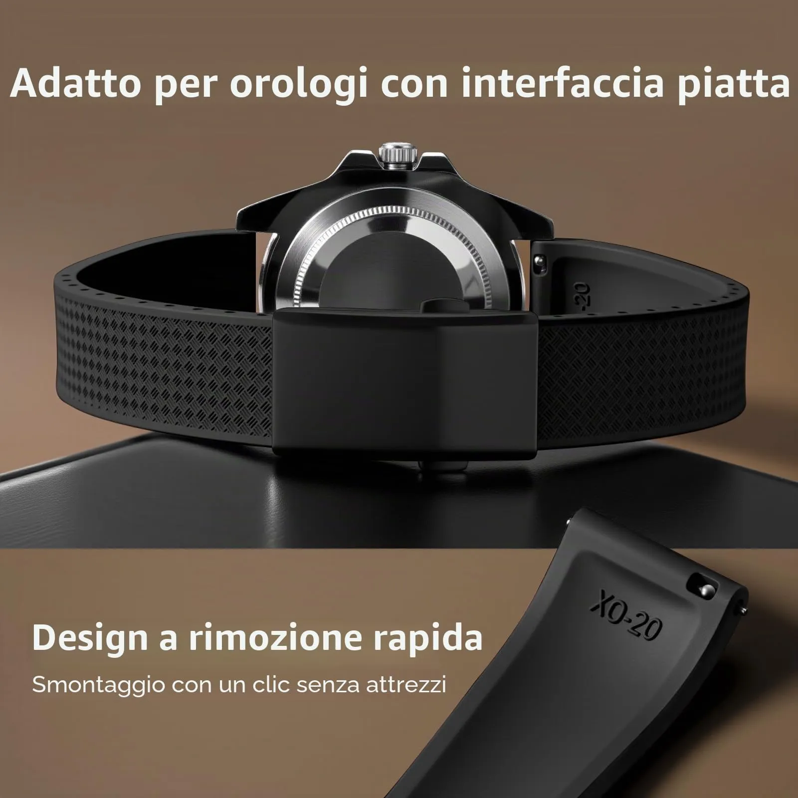 ULLCHRO Cinturino Orologio 20mm 22mm in Gomma Fluorurata FKM a Sgancio Rapido, Cinturini di Ricambio Morbidi e Durevoli, Cinturino Sportivo in Gomma Fluoro per Orologio Uomo (22mm, Nero) - immagine 3