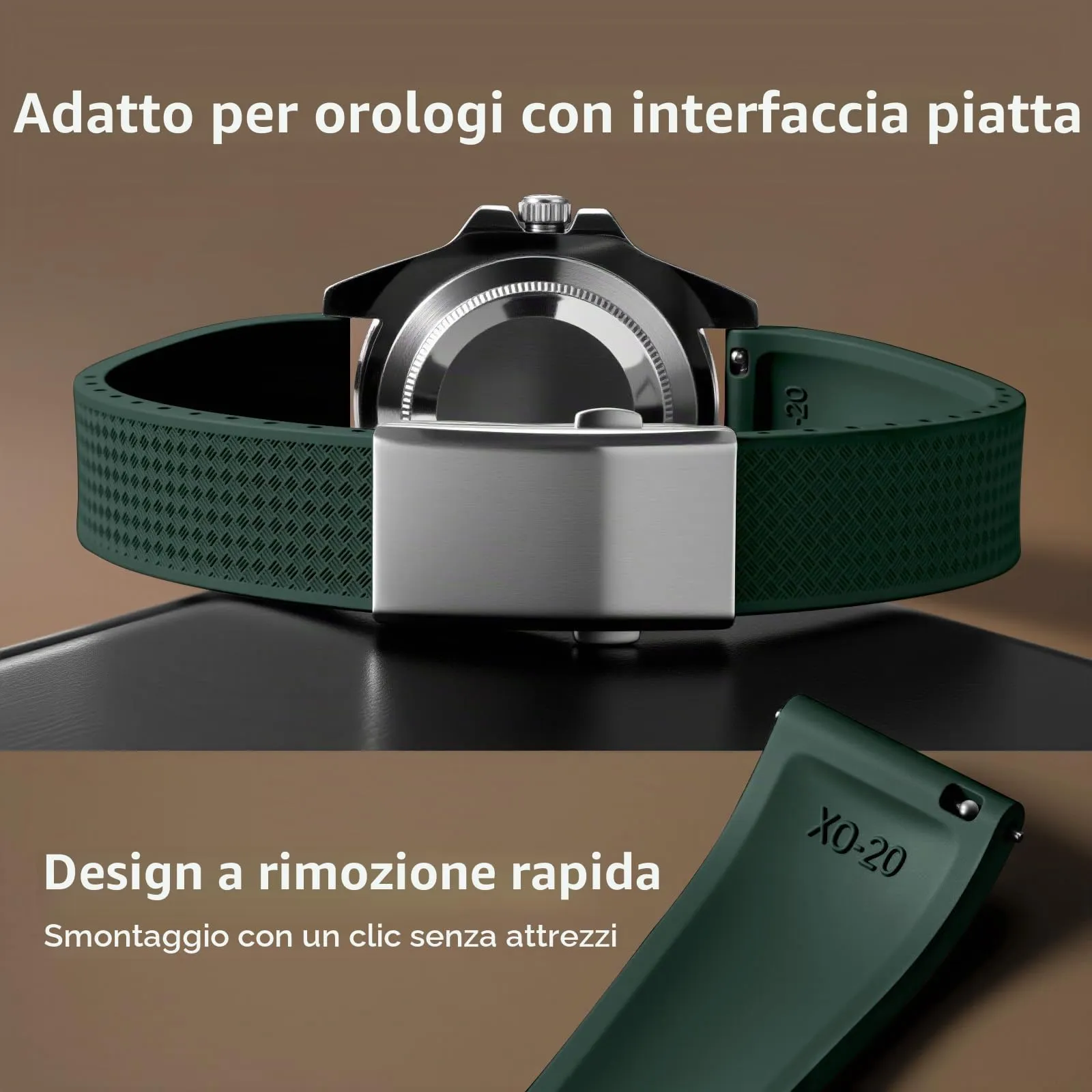 ULLCHRO Cinturino Orologio 20mm 22mm in Gomma Fluorurata FKM a Sgancio Rapido, Cinturini di Ricambio Morbidi e Durevoli, Cinturino Sportivo in Gomma Fluoro per Orologio Uomo (20mm, Verde Scuro) - immagine 3