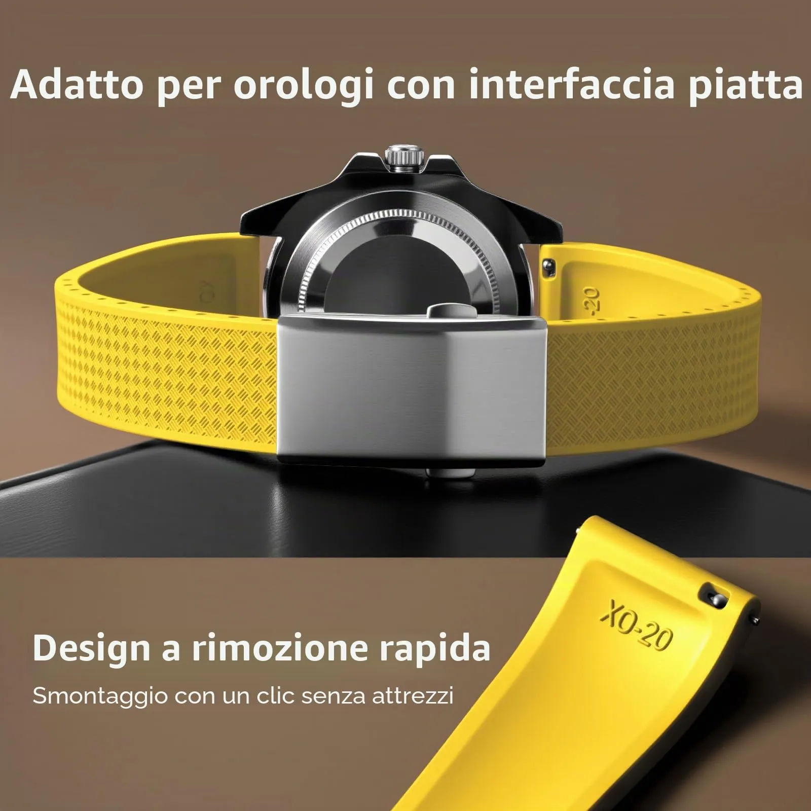 ULLCHRO Cinturino Orologio 20mm 22mm in Gomma Fluorurata FKM a Sgancio Rapido, Cinturini di Ricambio Morbidi e Durevoli, Cinturino Sportivo in Gomma Fluoro per Orologio Uomo (22mm, Giallo) - immagine 3