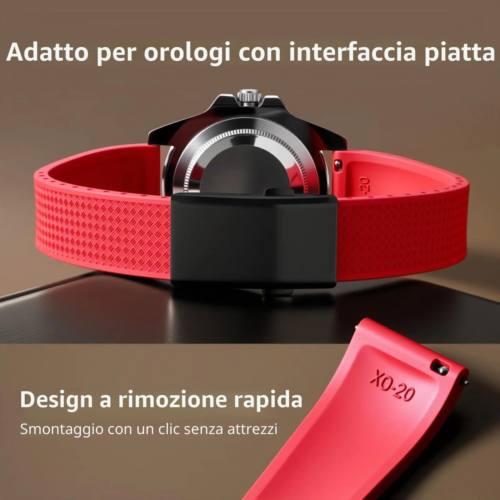 ULLCHRO Cinturino Orologio 20mm 22mm in Gomma Fluorurata FKM a Sgancio Rapido, Cinturini di Ricambio Morbidi e Durevoli, Cinturino Sportivo in Gomma Fluoro per Orologio Uomo (22mm, Rosso Scuro) - immagine 3