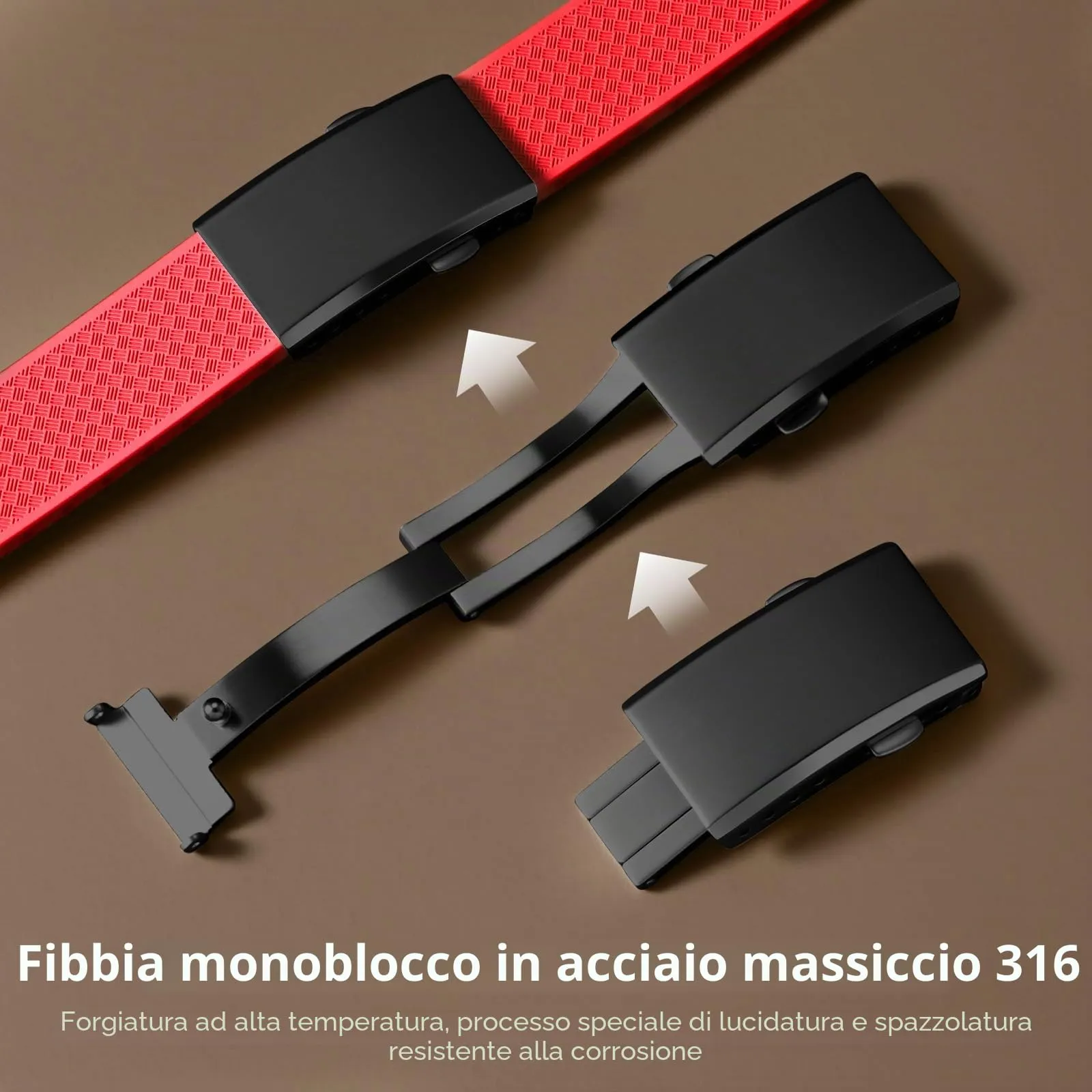 ULLCHRO Cinturino Orologio 20mm 22mm in Gomma Fluorurata FKM a Sgancio Rapido, Cinturini di Ricambio Morbidi e Durevoli, Cinturino Sportivo in Gomma Fluoro per Orologio Uomo (22mm, Rosso Scuro) - immagine 5