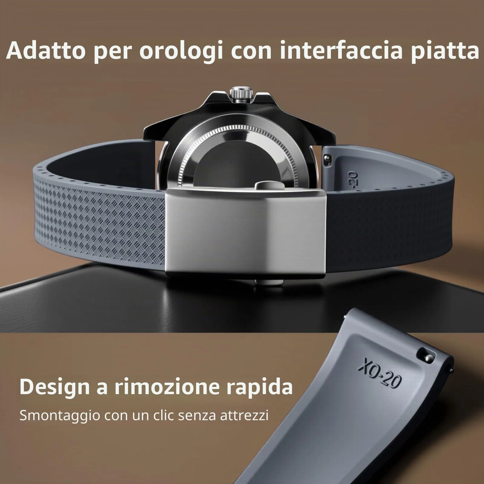 ULLCHRO Cinturino Orologio 20mm 22mm in Gomma Fluorurata FKM a Sgancio Rapido, Cinturini di Ricambio Morbidi e Durevoli, Cinturino Sportivo in Gomma Fluoro per Orologio Uomo (19mm, Grigio) - immagine 3