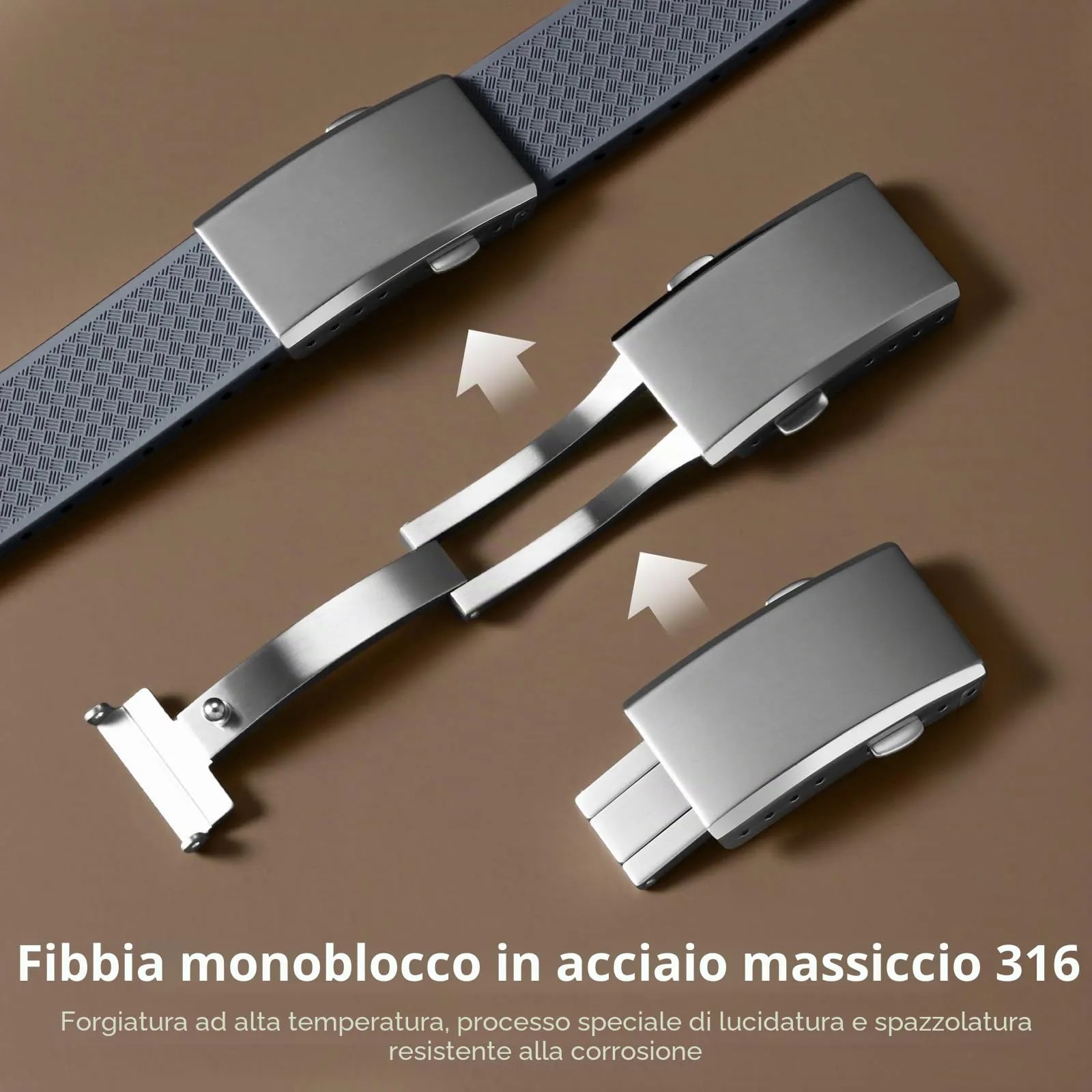 ULLCHRO Cinturino Orologio 20mm 22mm in Gomma Fluorurata FKM a Sgancio Rapido, Cinturini di Ricambio Morbidi e Durevoli, Cinturino Sportivo in Gomma Fluoro per Orologio Uomo (19mm, Grigio) - immagine 5