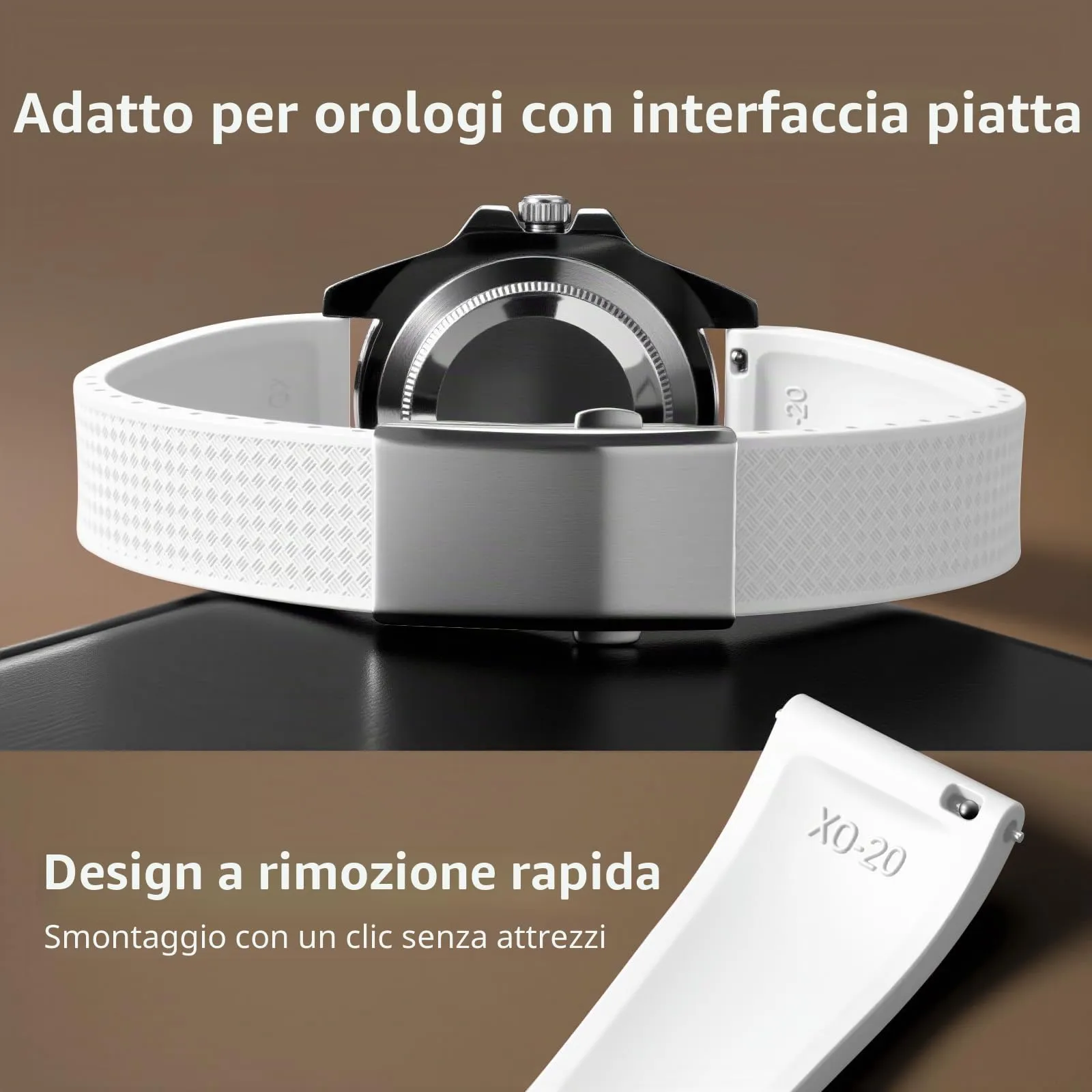 ULLCHRO Cinturino Orologio 20mm 22mm in Gomma Fluorurata FKM a Sgancio Rapido, Cinturini di Ricambio Morbidi e Durevoli, Cinturino Sportivo in Gomma Fluoro per Orologio Uomo (20mm, Bianco) - immagine 3