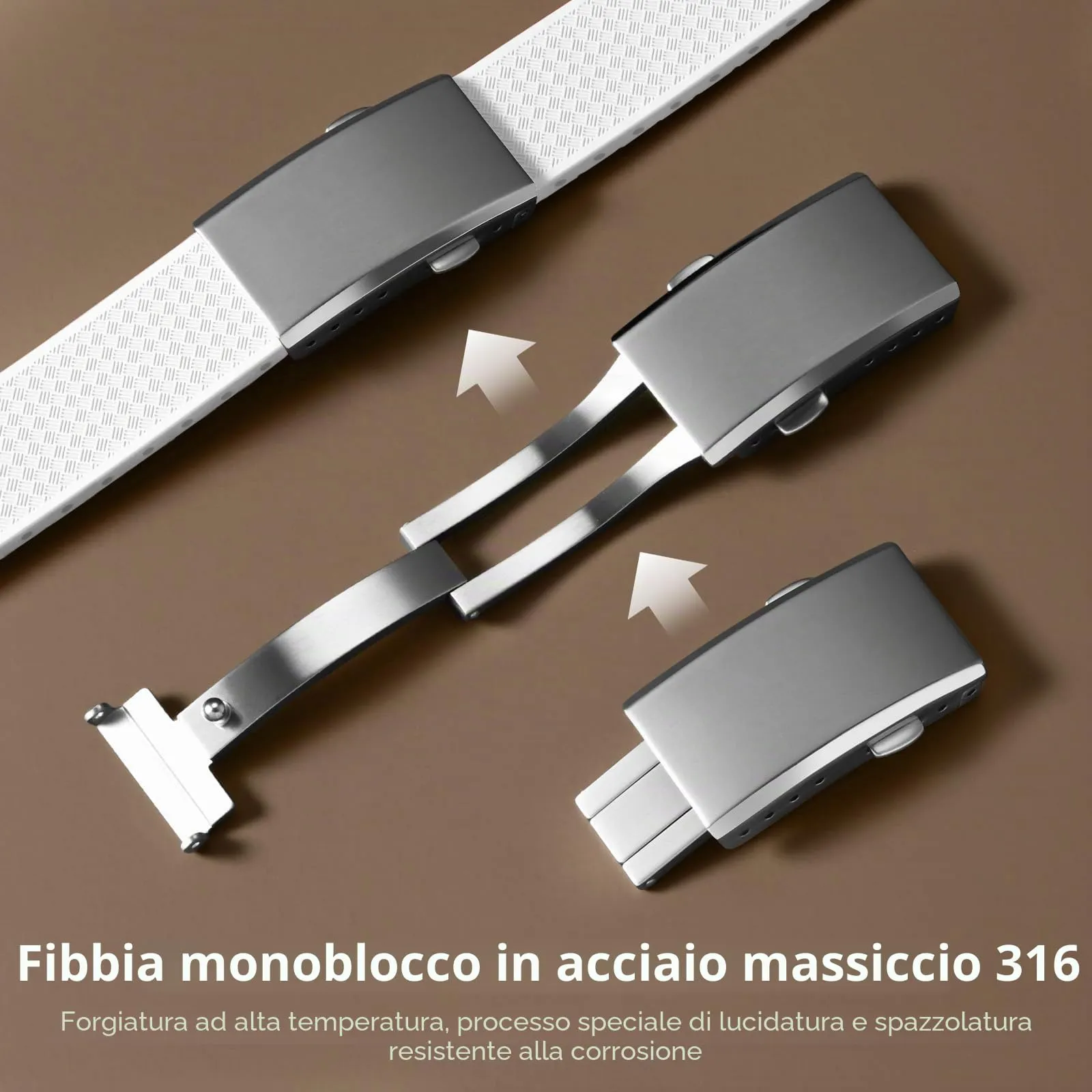 ULLCHRO Cinturino Orologio 20mm 22mm in Gomma Fluorurata FKM a Sgancio Rapido, Cinturini di Ricambio Morbidi e Durevoli, Cinturino Sportivo in Gomma Fluoro per Orologio Uomo (20mm, Bianco) - immagine 5
