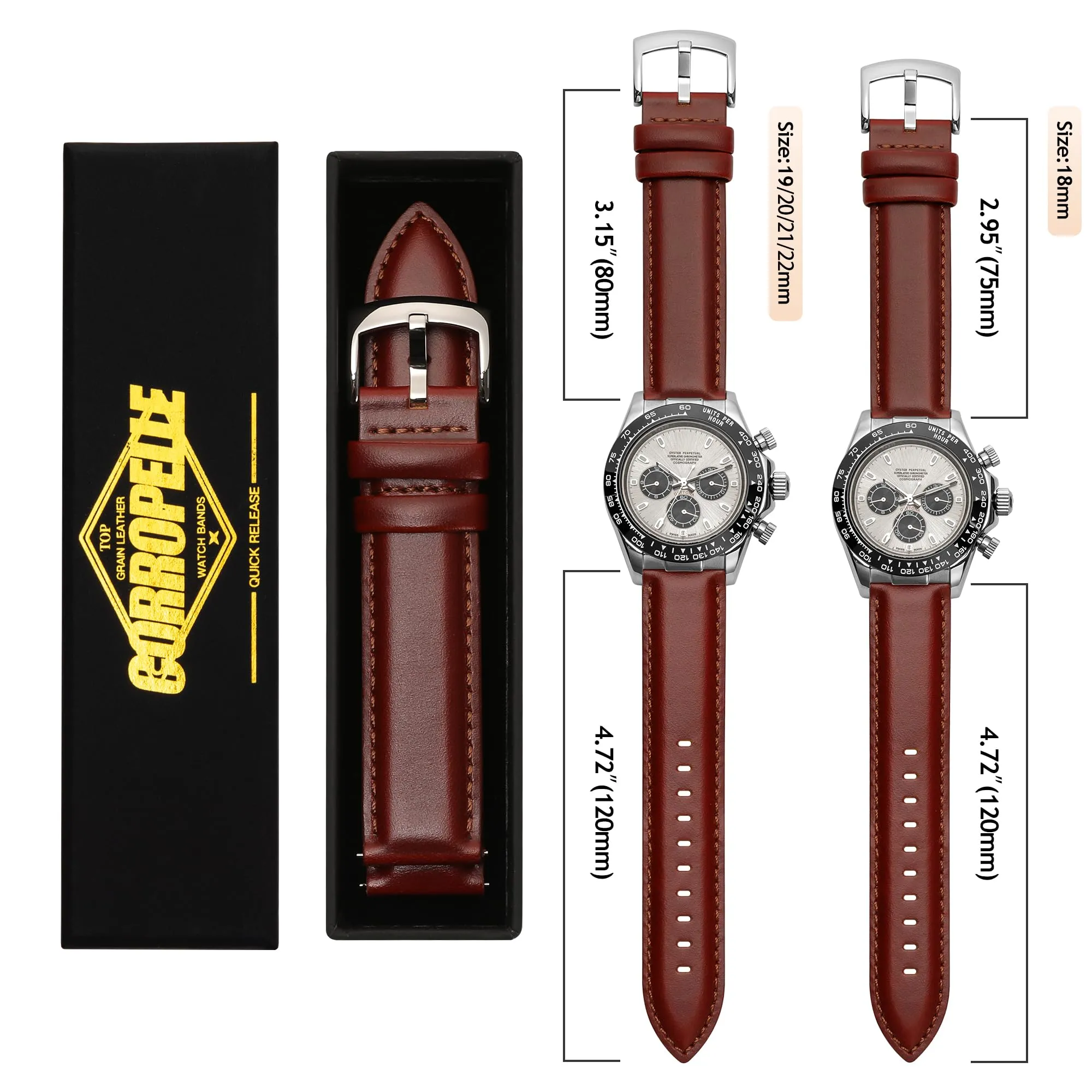 CORROPELLE Cinturini Orologio in Pelle a Sgancio Rapido 18mm 19mm 20mm 21mm 22mm, Elegante Cinturino Vera Pelle Alta qualità Cinturini Ricambio per Uomo Donna, Orologio e Smartwatch - immagine 7