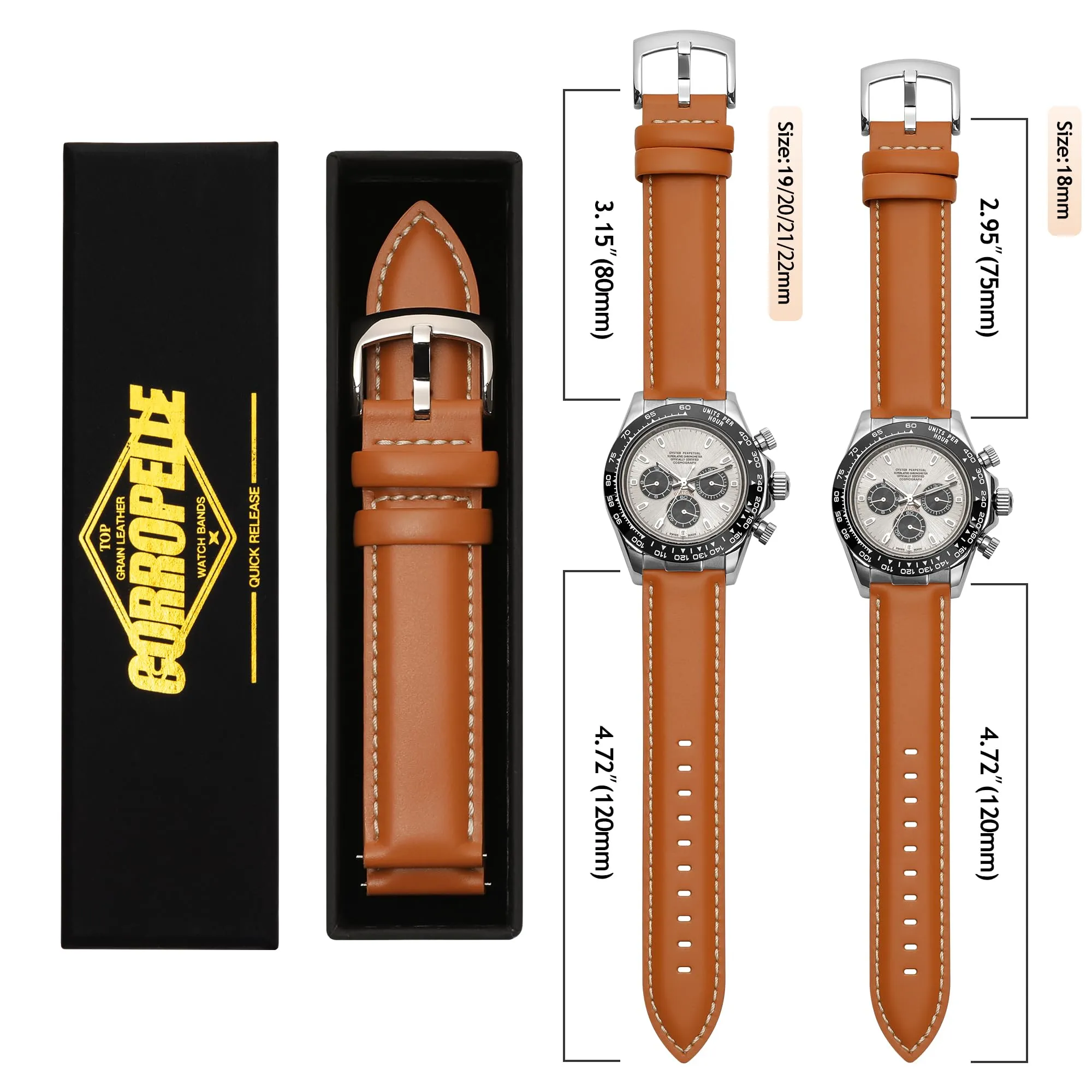 CORROPELLE Cinturini Orologio in Pelle a Sgancio Rapido 18mm 19mm 20mm 21mm 22mm, Elegante Cinturino Vera Pelle Alta qualità Cinturini Ricambio per Uomo Donna, Orologio e Smartwatch - immagine 7