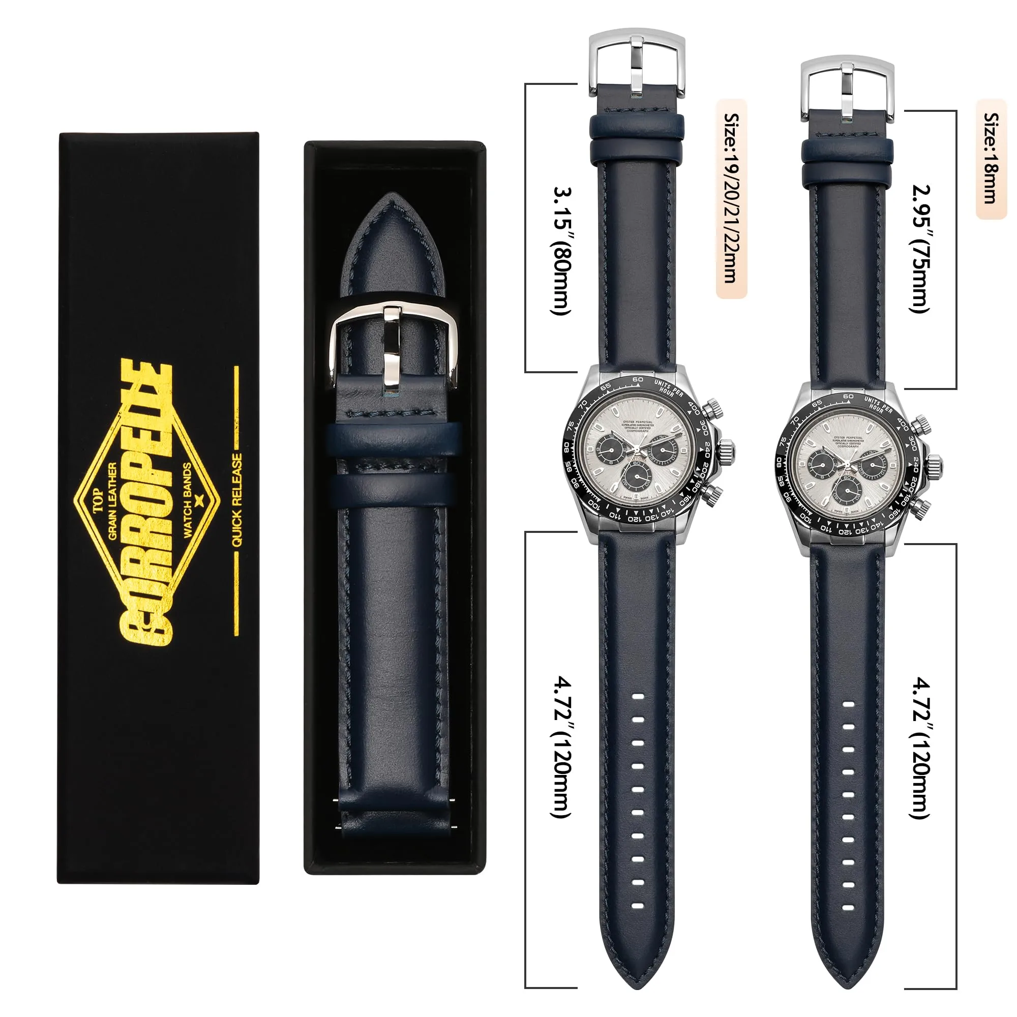 CORROPELLE Cinturini Orologio in Pelle a Sgancio Rapido 18mm 19mm 20mm 21mm 22mm, Elegante Cinturino Vera Pelle Alta qualità Cinturini Ricambio per Uomo Donna, Orologio e Smartwatch - immagine 7