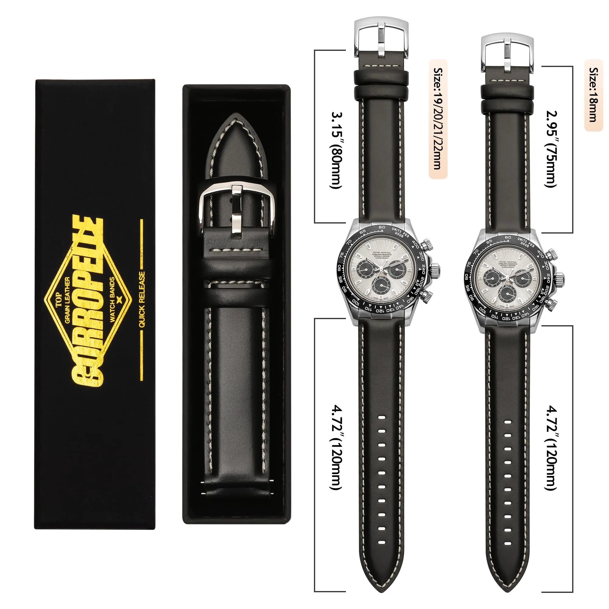 CORROPELLE Cinturini Orologio in Pelle a Sgancio Rapido 18mm 19mm 20mm 21mm 22mm, Elegante Cinturino Vera Pelle Alta qualità Cinturini Ricambio per Uomo Donna, Orologio e Smartwatch - immagine 7