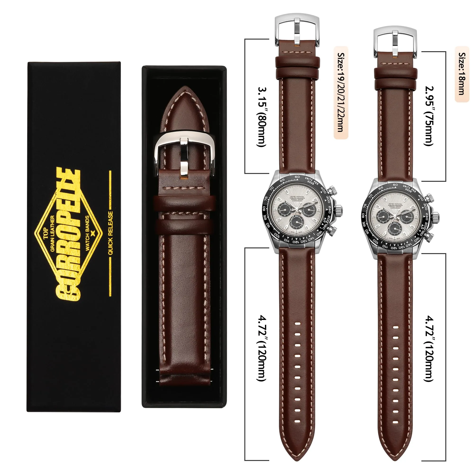 CORROPELLE Cinturini Orologio in Pelle a Sgancio Rapido 18mm 19mm 20mm 21mm 22mm, Elegante Cinturino Vera Pelle Alta qualità Cinturini Ricambio per Uomo Donna, Orologio e Smartwatch - immagine 7