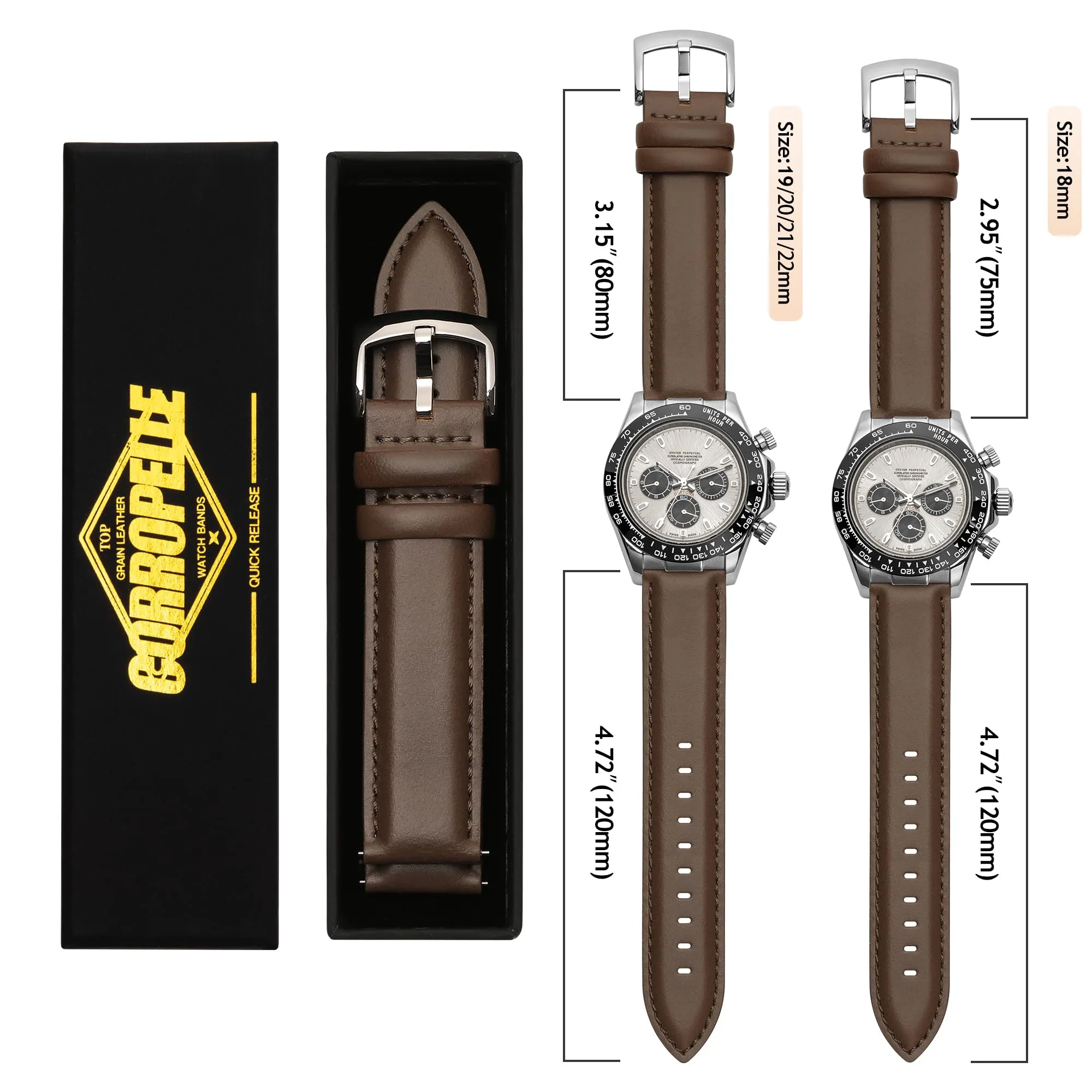 CORROPELLE Cinturini Orologio in Pelle a Sgancio Rapido 18mm 19mm 20mm 21mm 22mm, Elegante Cinturino Vera Pelle Alta qualità Cinturini Ricambio per Uomo Donna, Orologio e Smartwatch - immagine 7